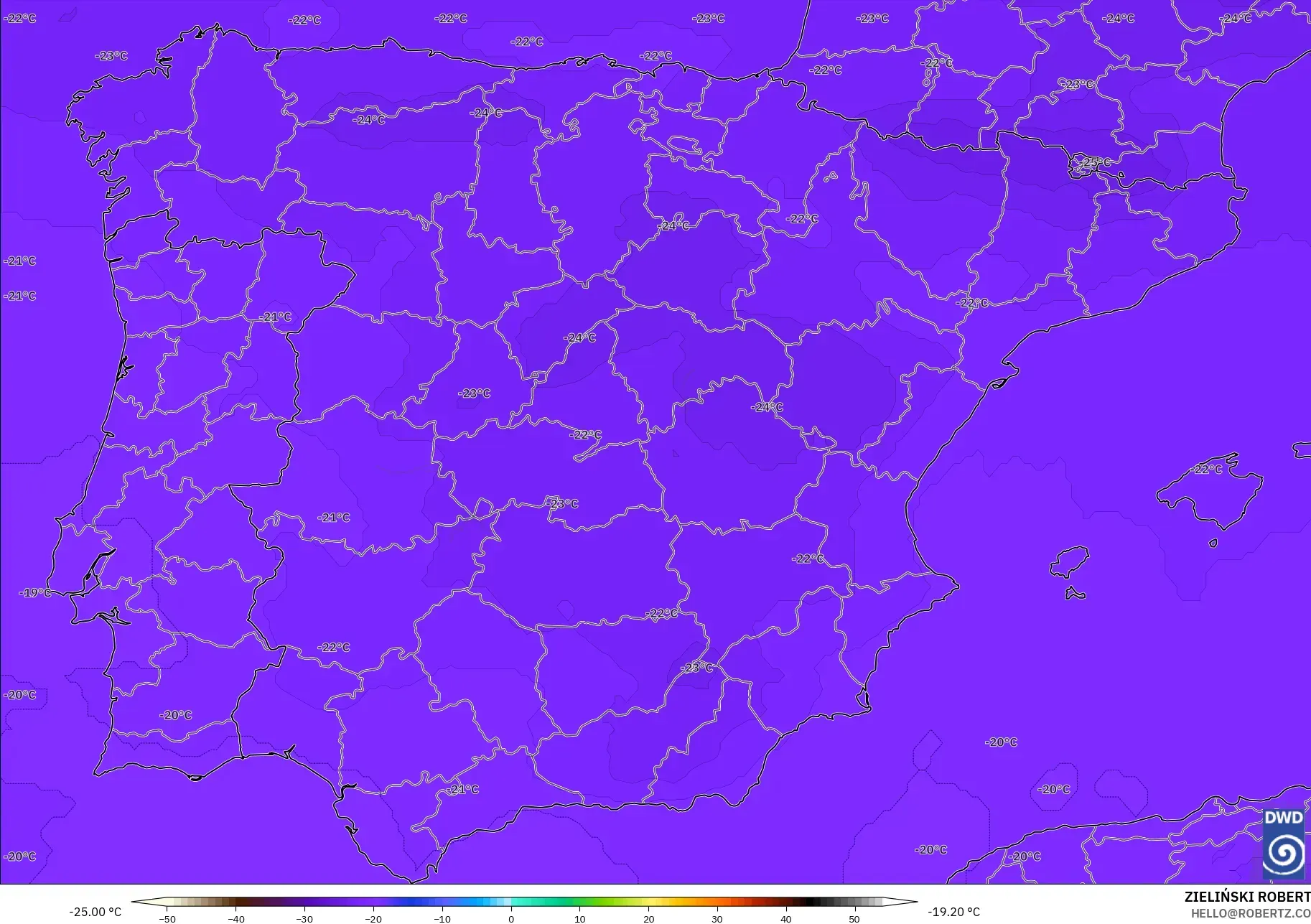 ICON modelo - España, Temperatura a 500 hPa