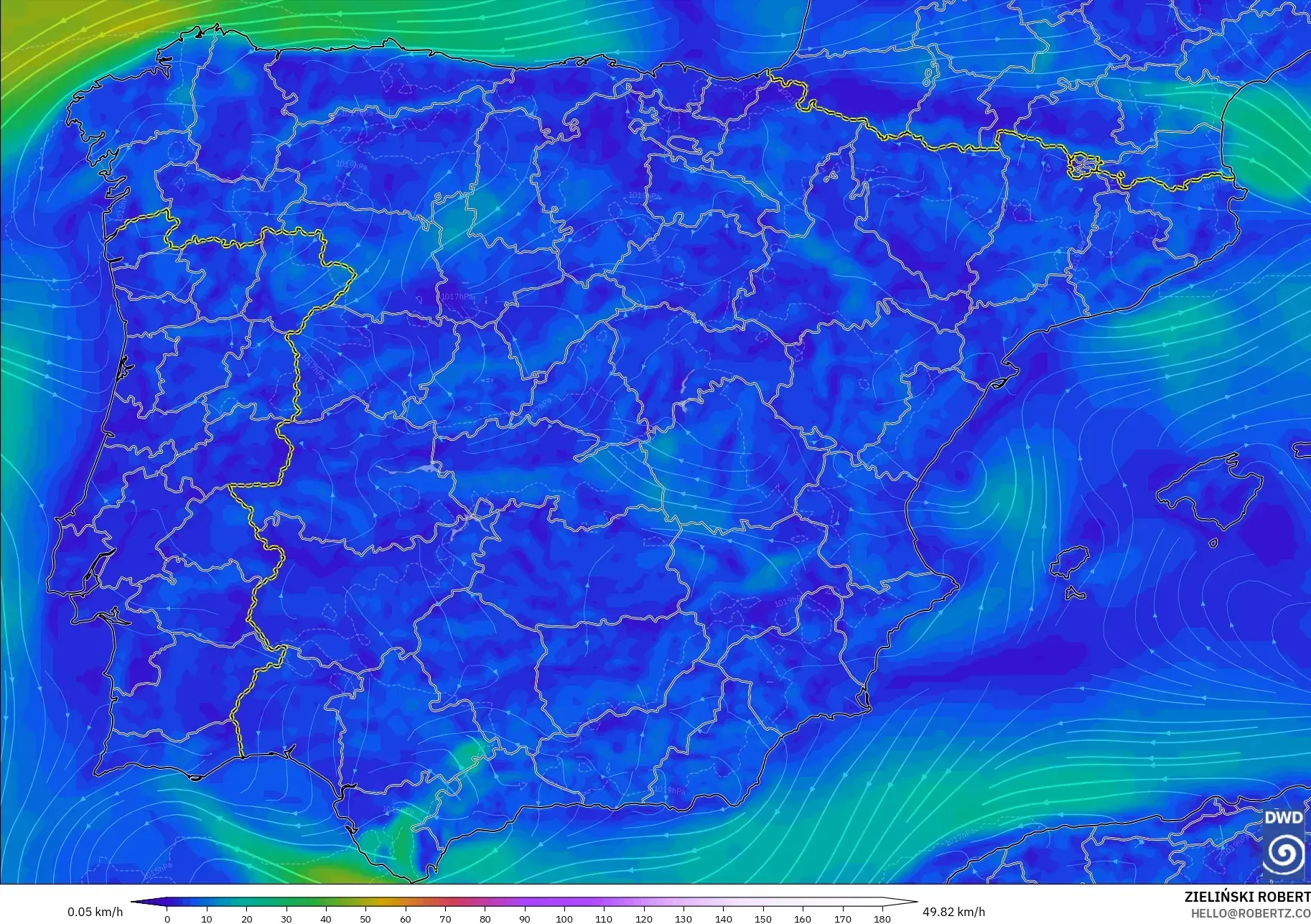 ICON modelo - España, Viento a 10 m