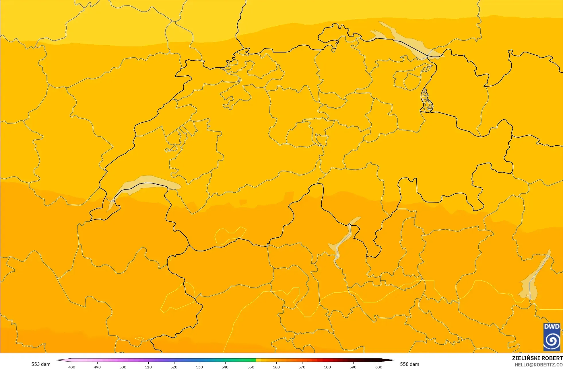 ICON modelo - Suiza, Altura geopotencial a 500 hPa