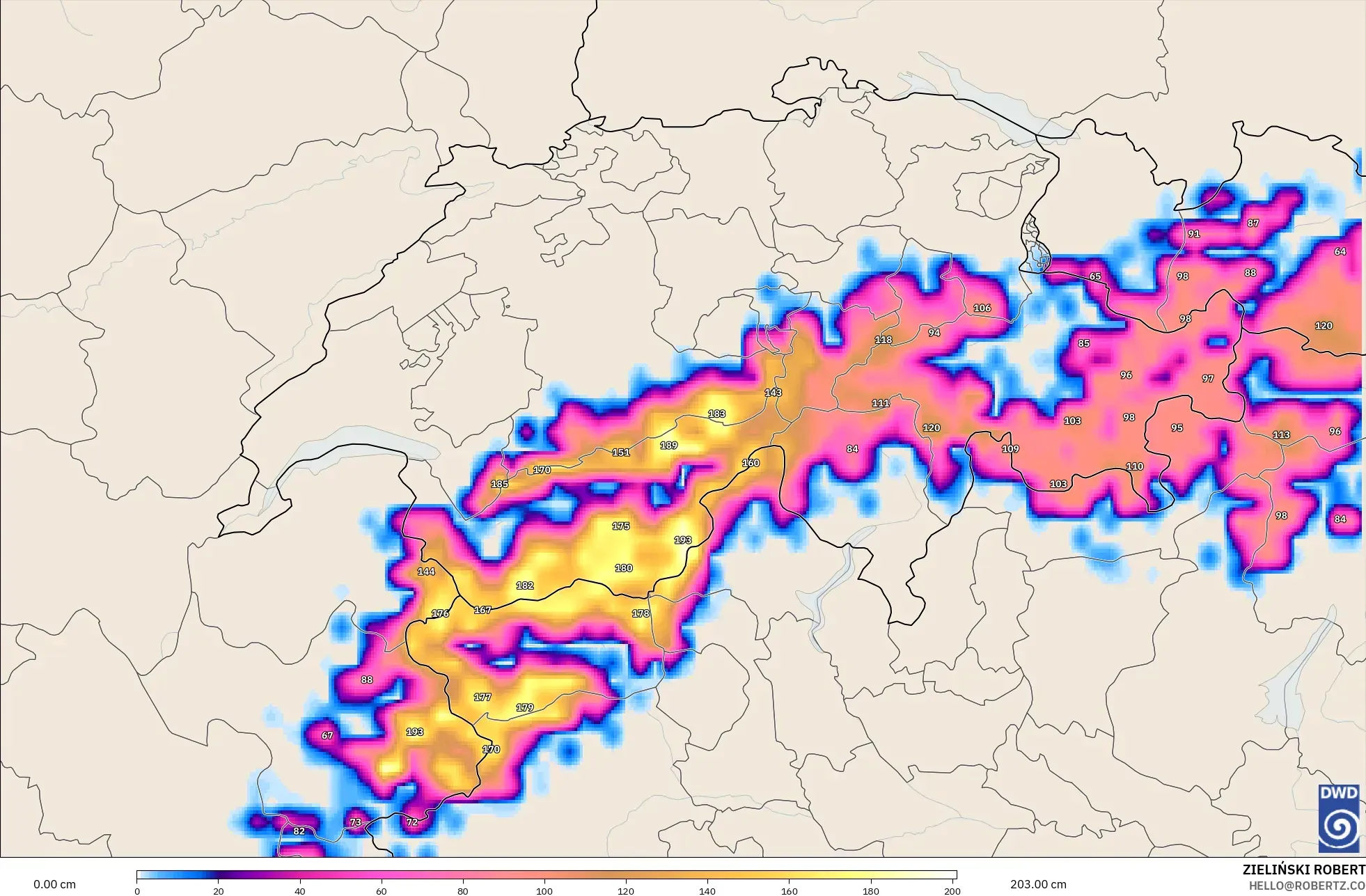 ICON modelo - Suiza, Profundidad de nieve