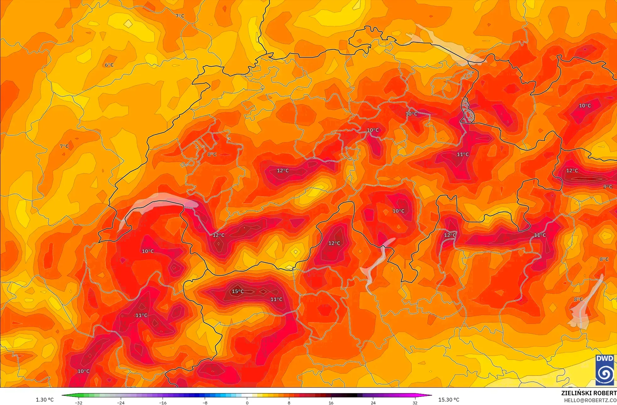 ICON modelo - Suiza, Anomalía de temperatura a 2 m