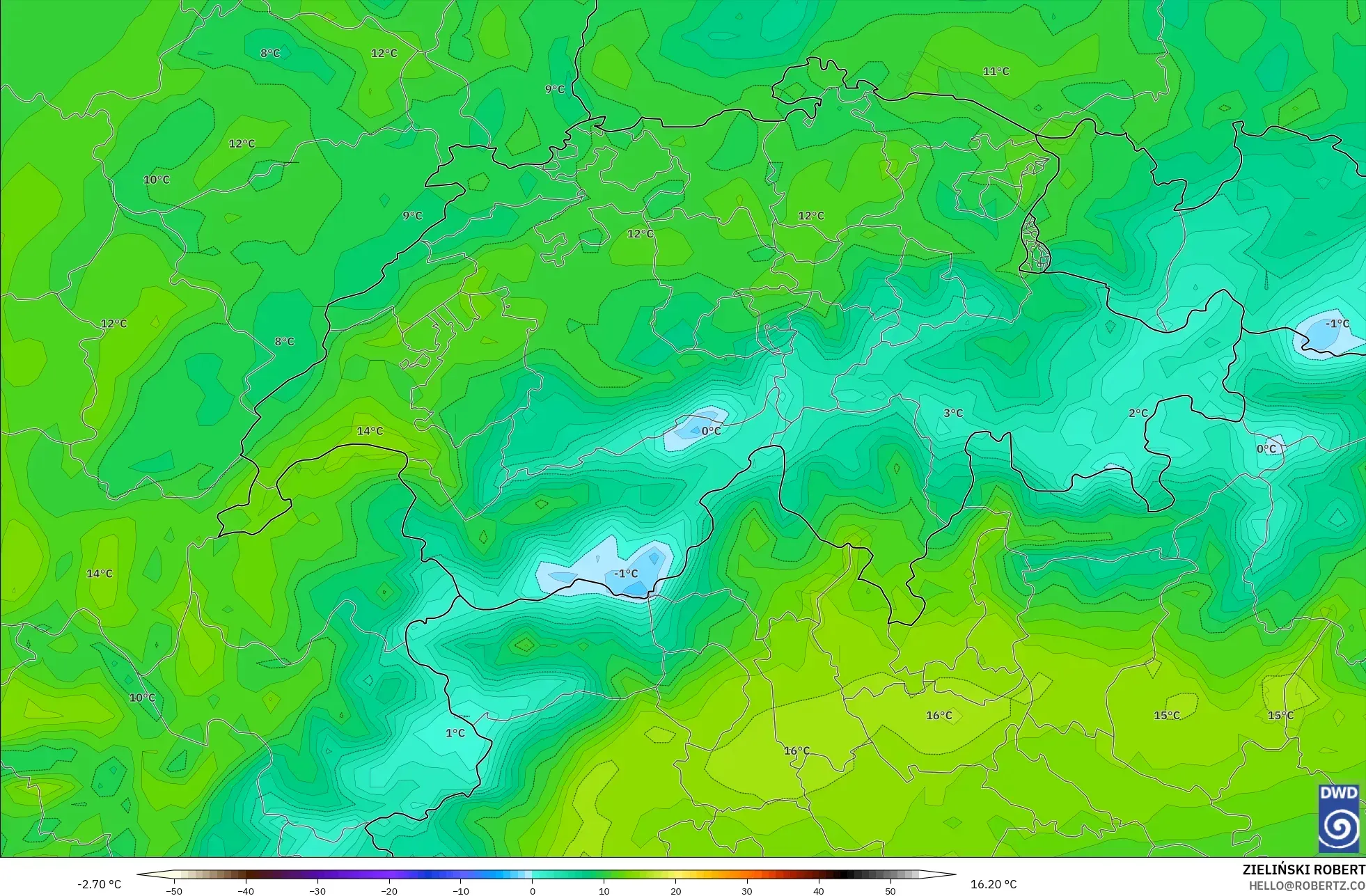 ICON modelo - Suiza, Temperatura a 2 m
