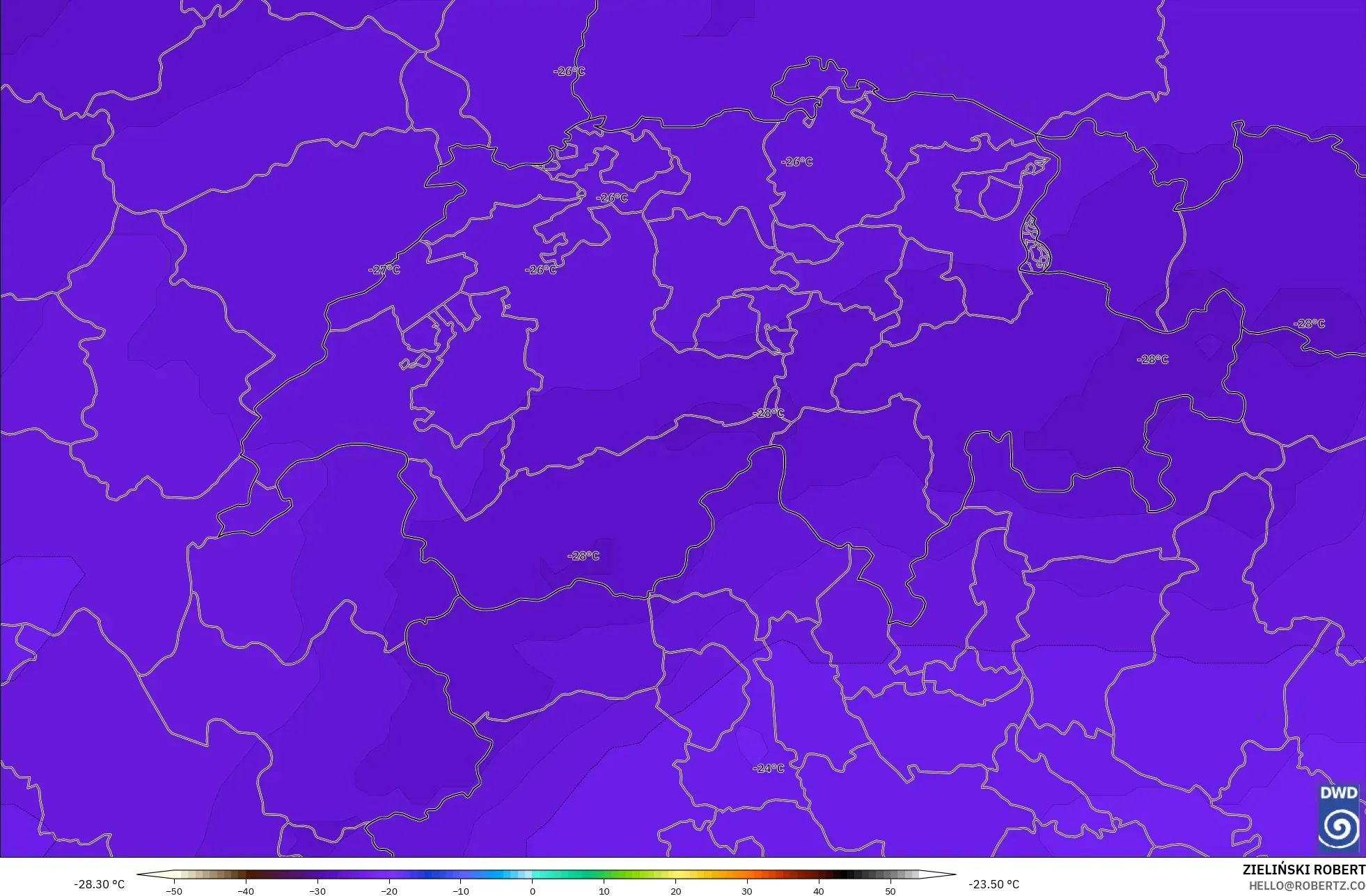 ICON modelo - Suiza, Temperatura a 500 hPa