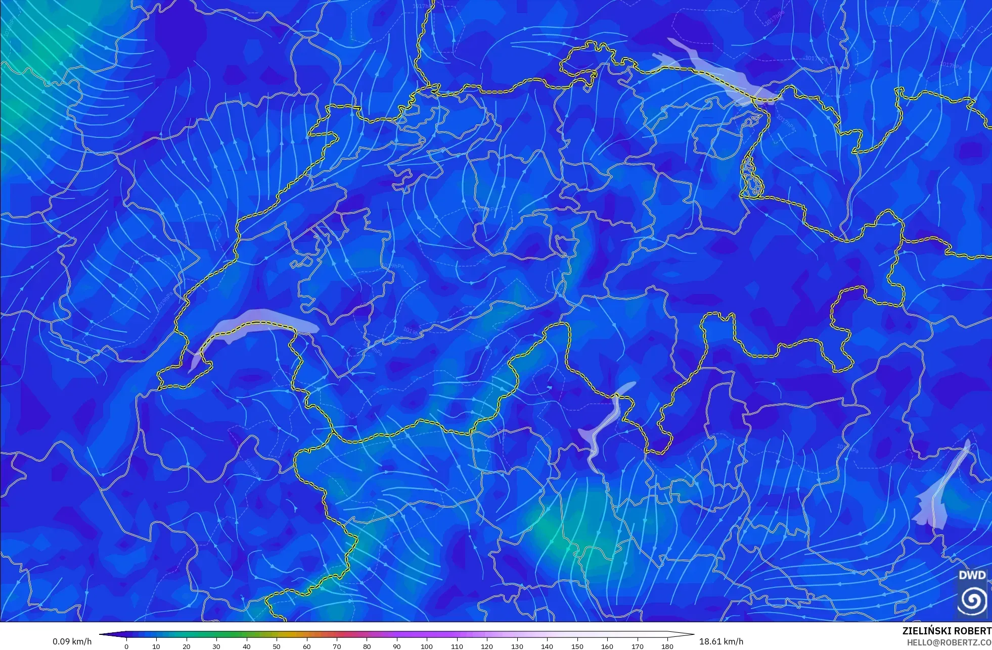 ICON modelo - Suiza, Viento a 10 m