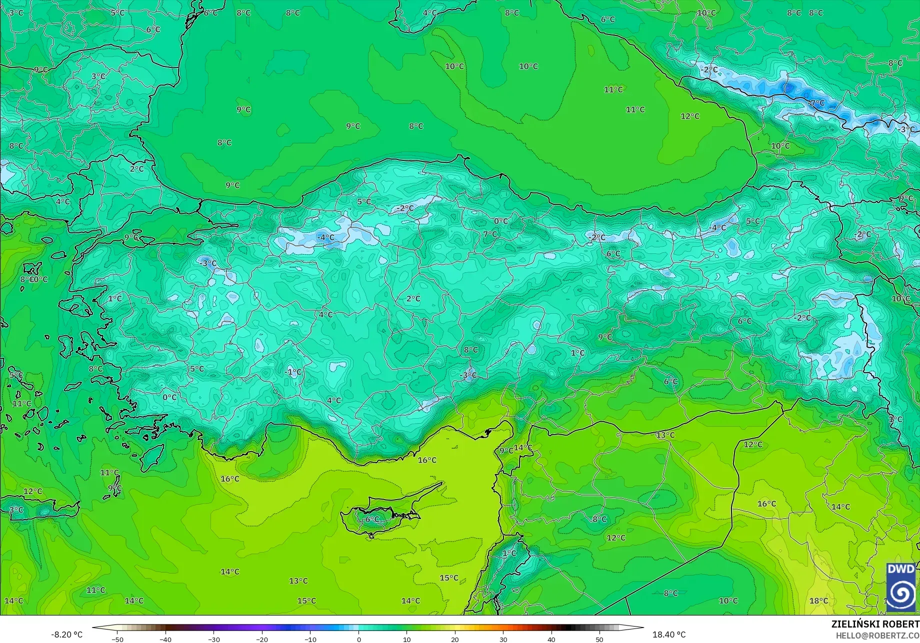 ICON modelo - Turquía, Punto de rocío a 2 m