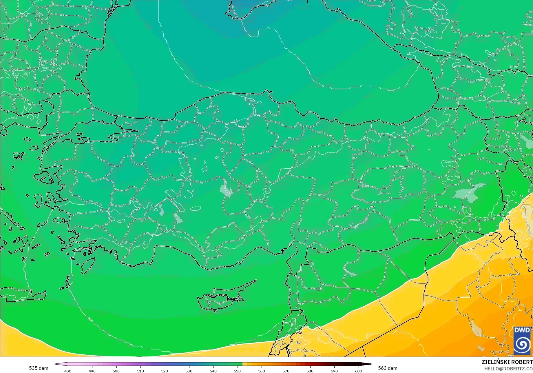 ICON modelo - Turquía, Altura geopotencial a 500 hPa