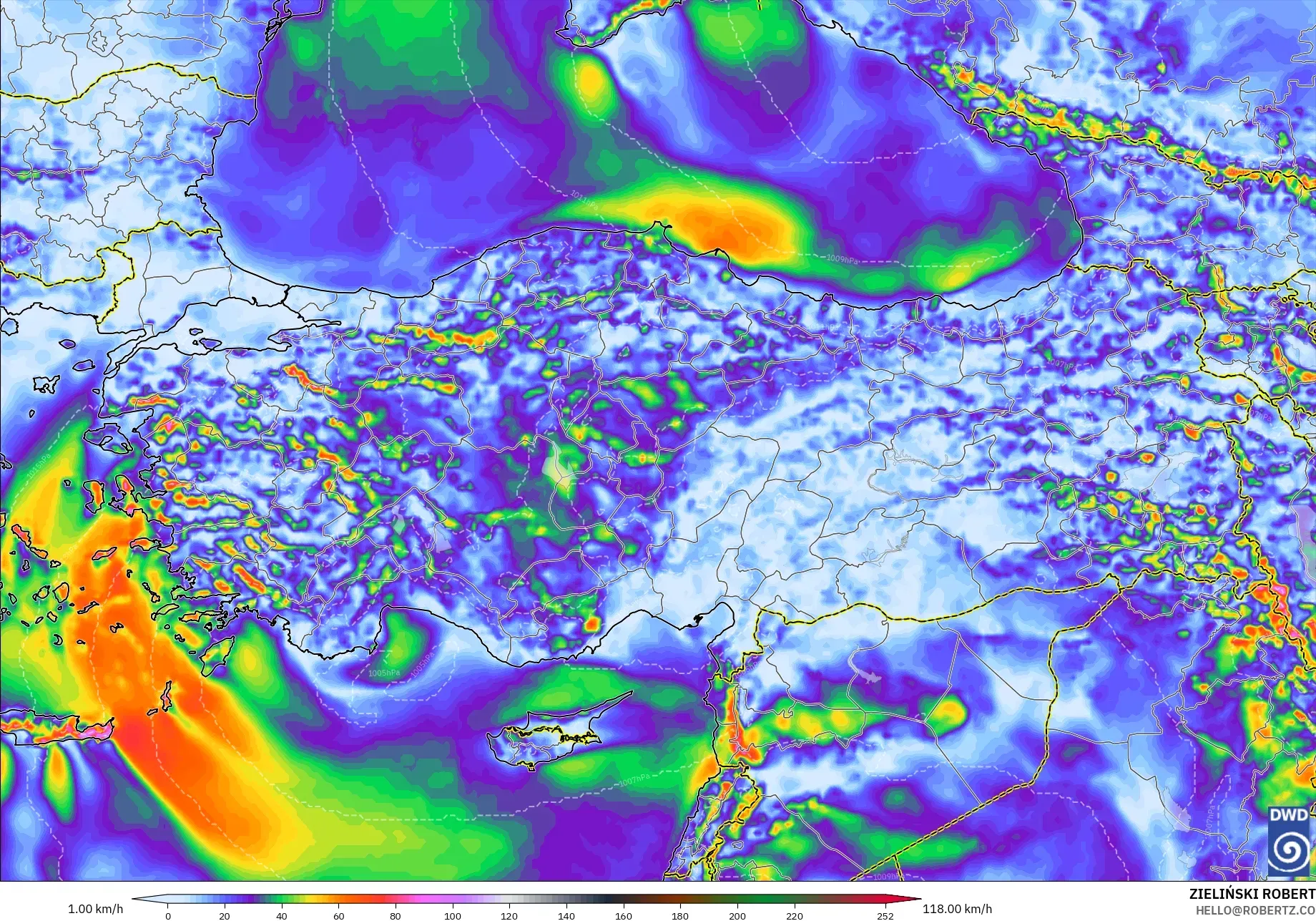 ICON modelo - Turquía, Ráfagas de Viento Máximas