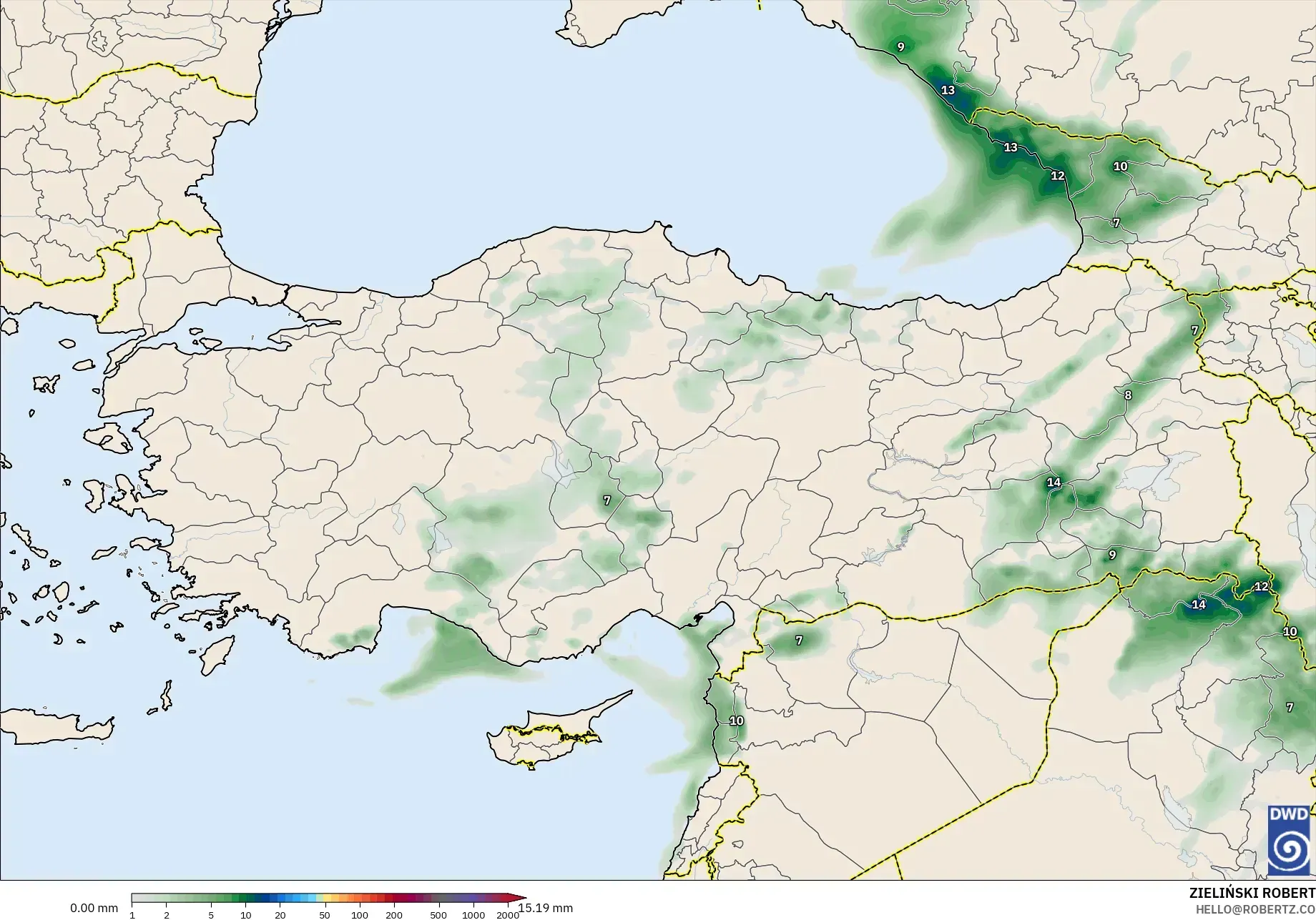 ICON modelo - Turquía, Acumulación de precipitación