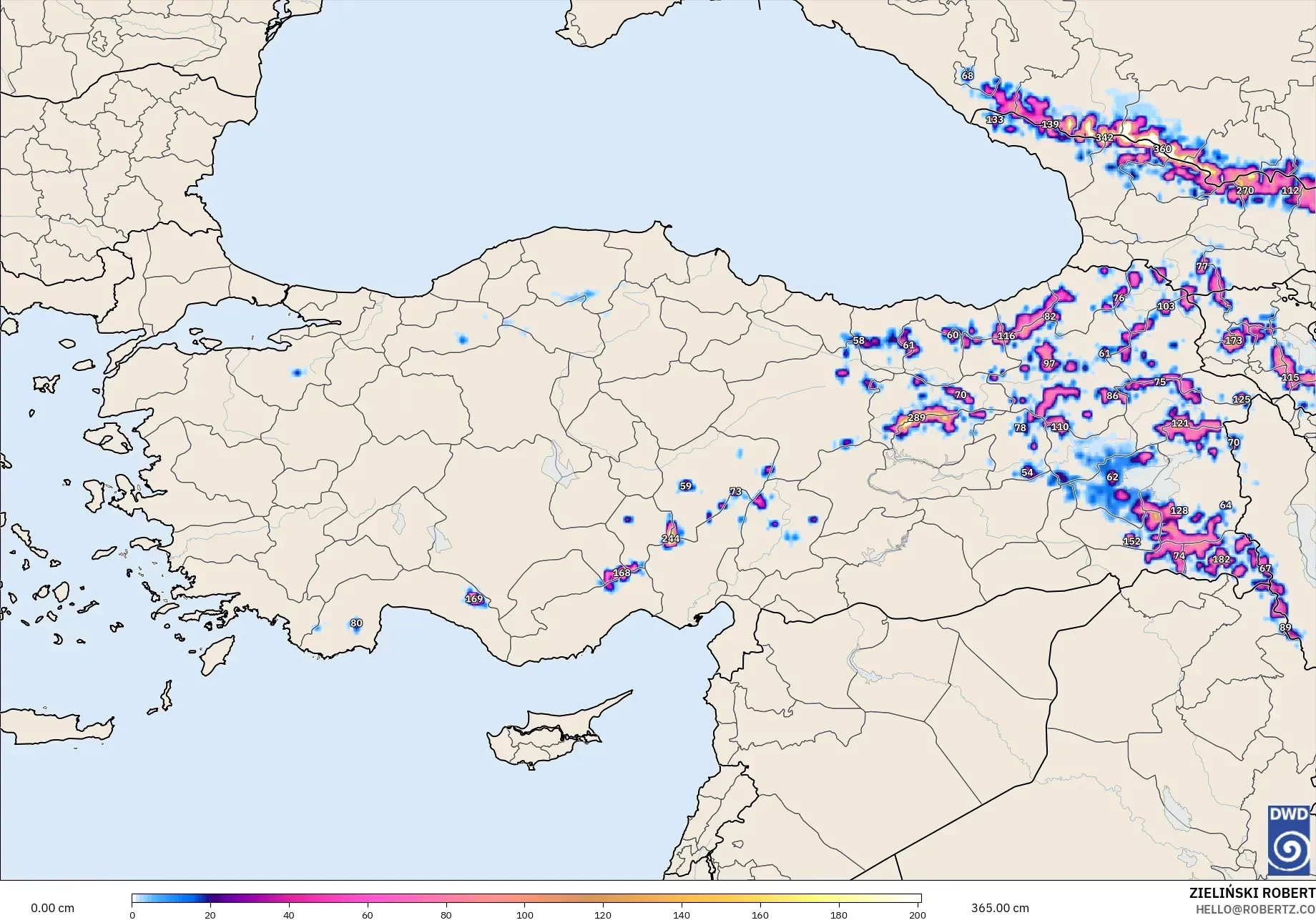 ICON modelo - Turquía, Profundidad de nieve
