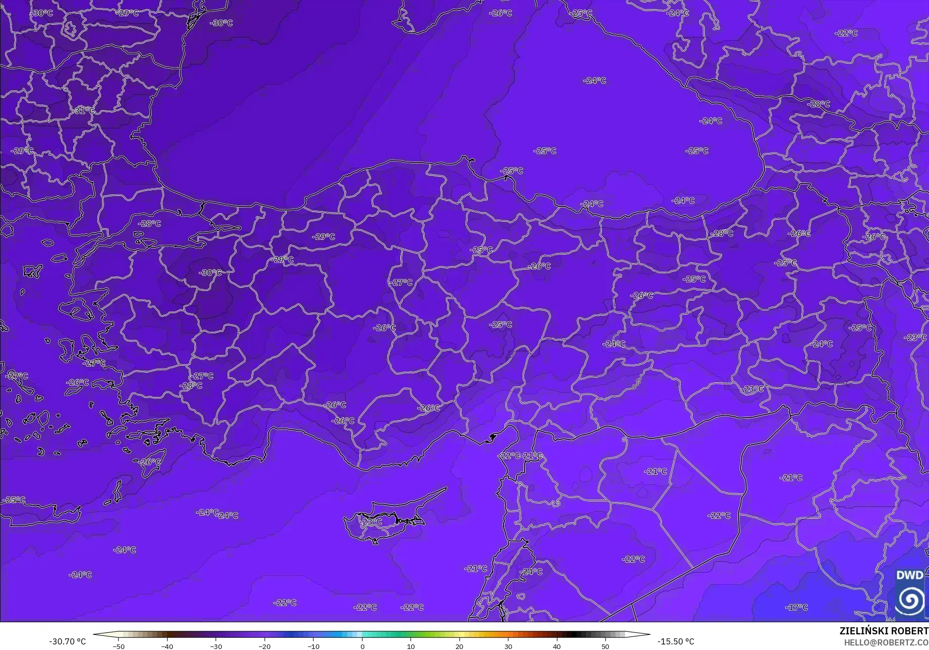 ICON modelo - Turquía, Temperatura a 500 hPa