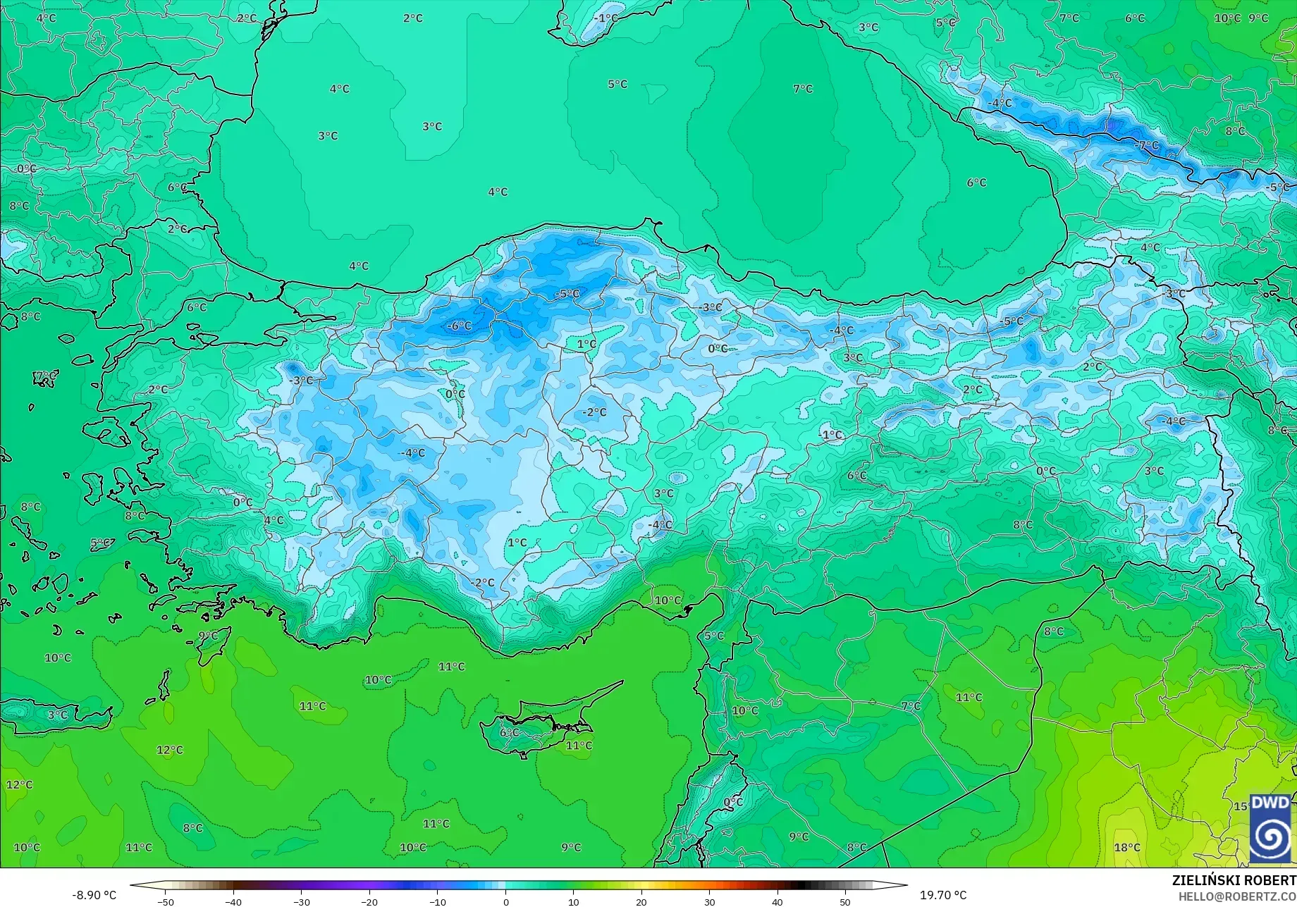 ICON modelo - Turquía, Temperatura a 850 hPa