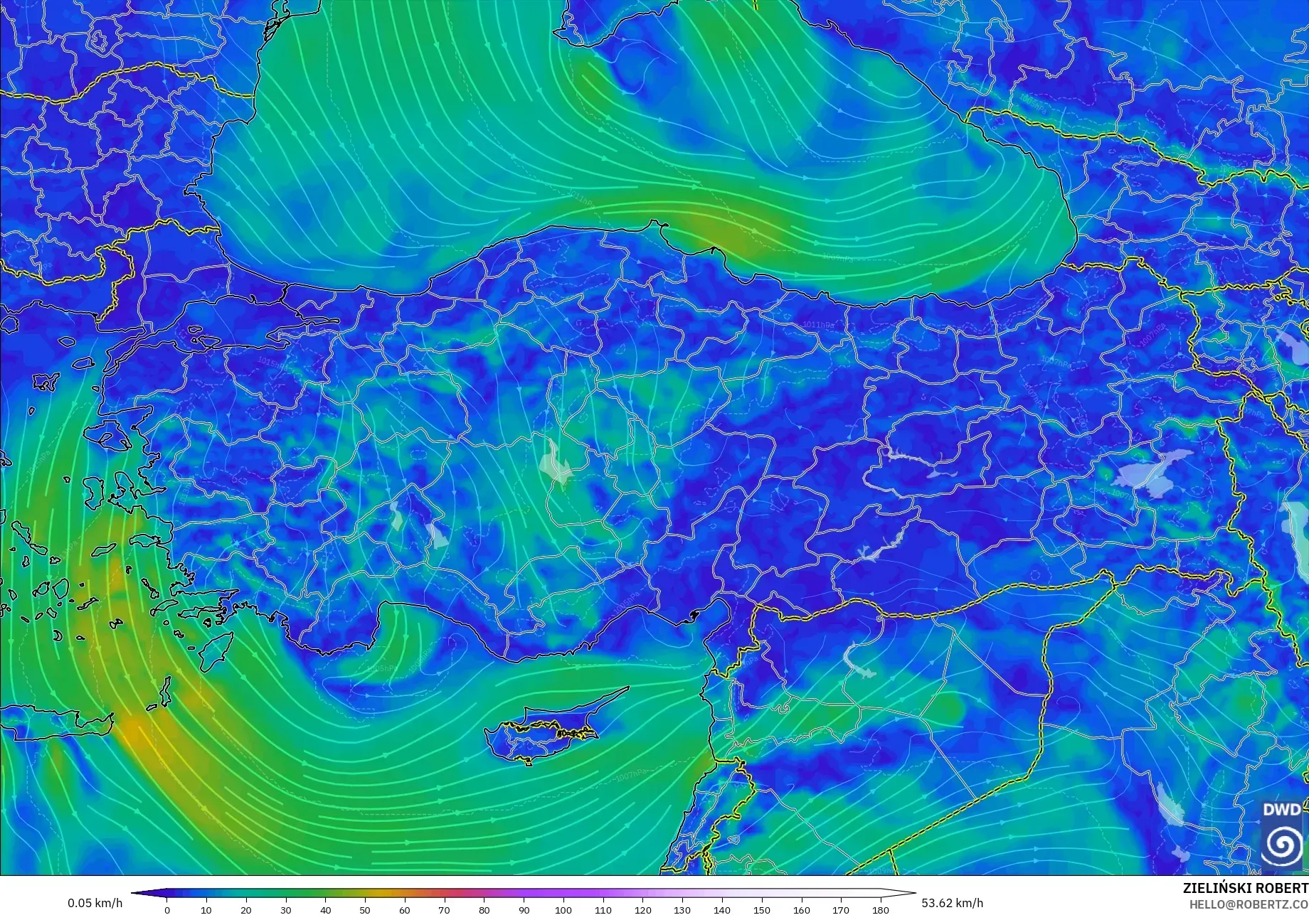 ICON modelo - Turquía, Viento a 10 m