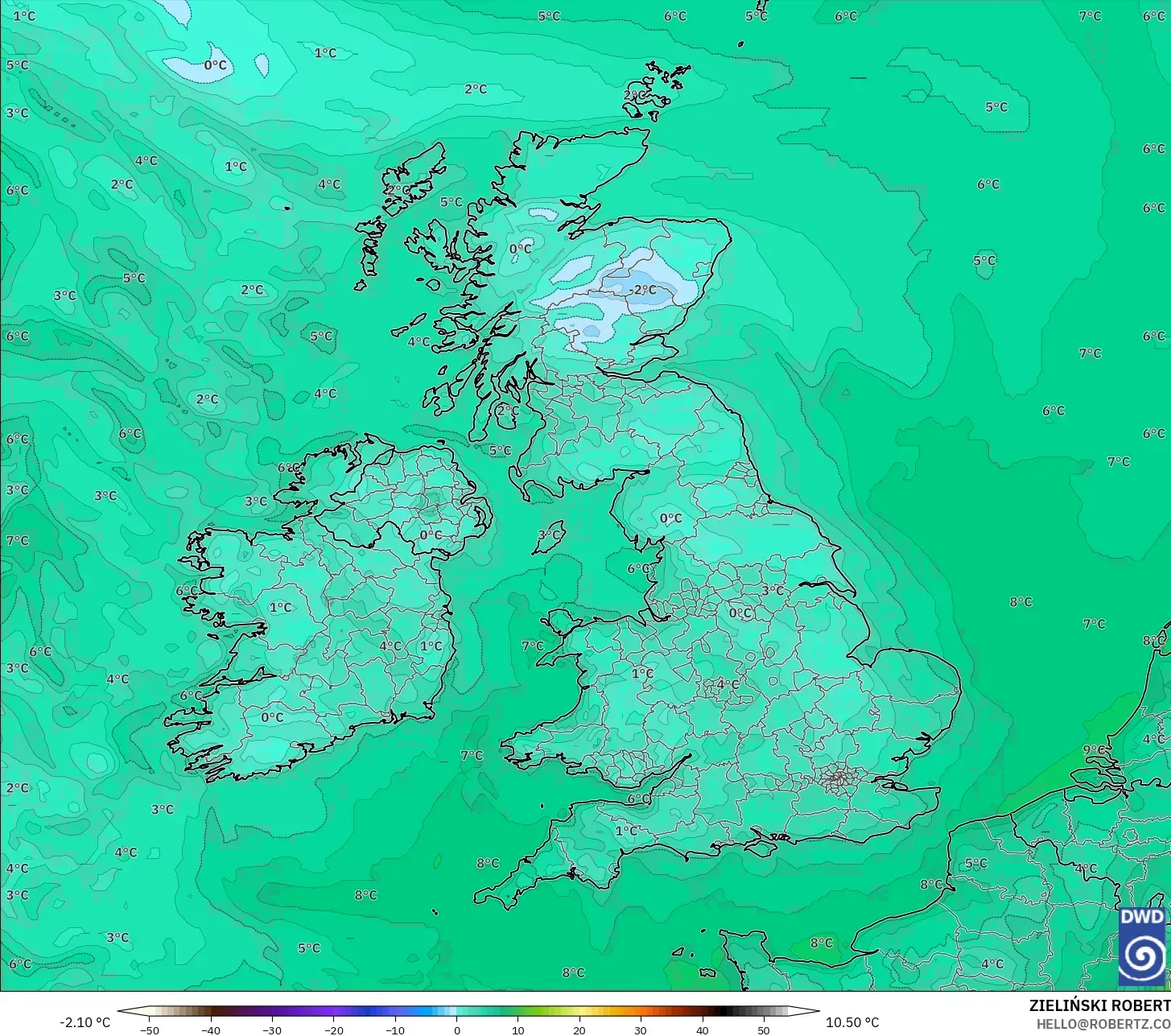 ICON modelo - Reino Unido, Punto de rocío a 2 m