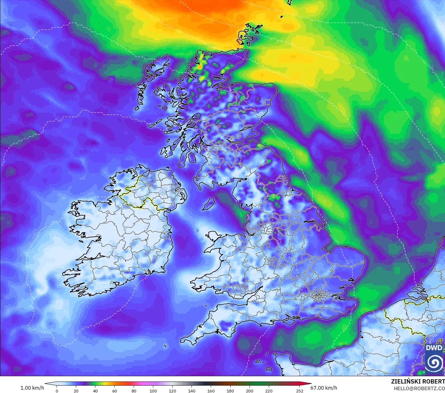 ICON modelo - Reino Unido, Ráfagas de Viento Máximas