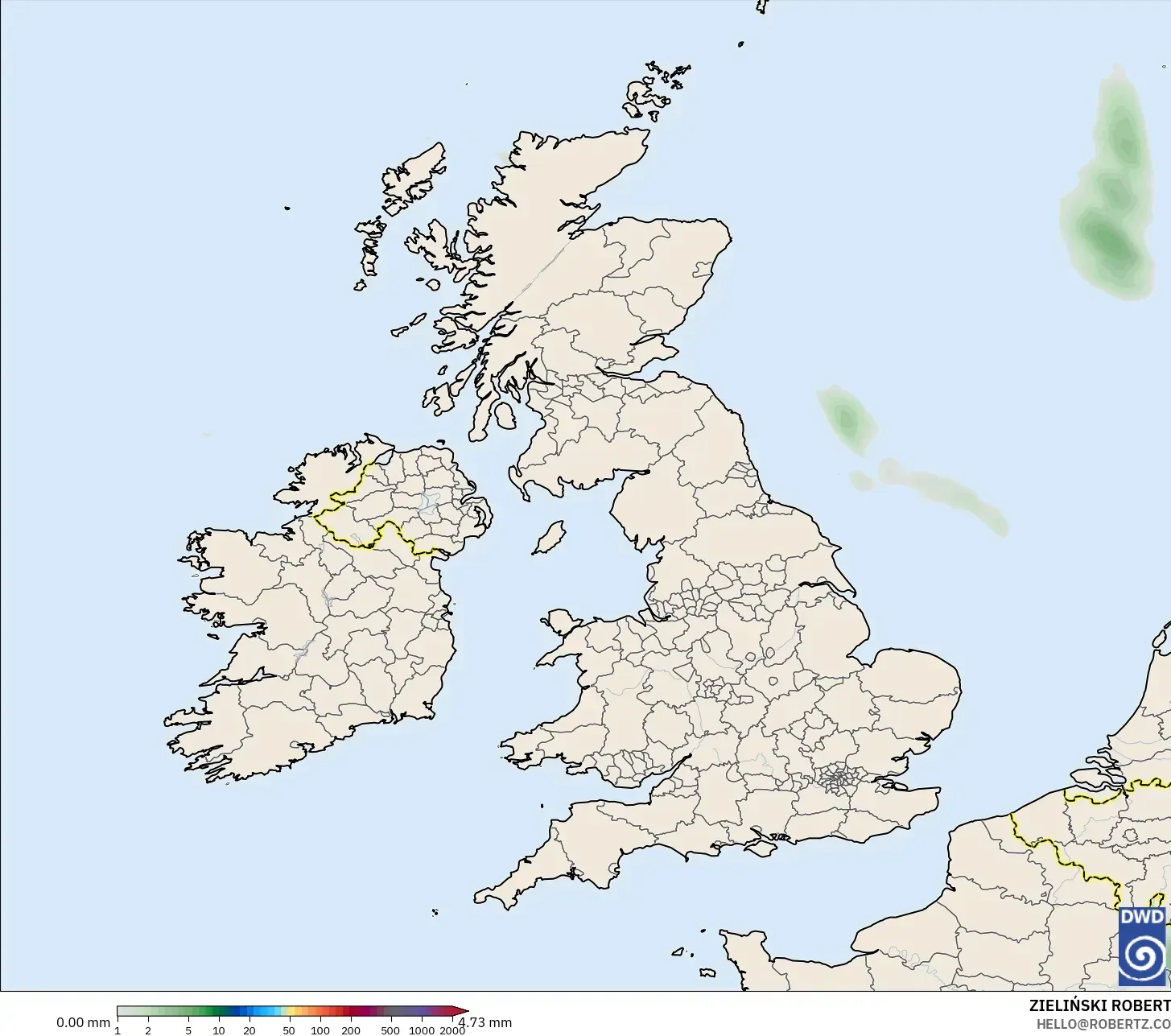 ICON modelo - Reino Unido, Acumulación de precipitación