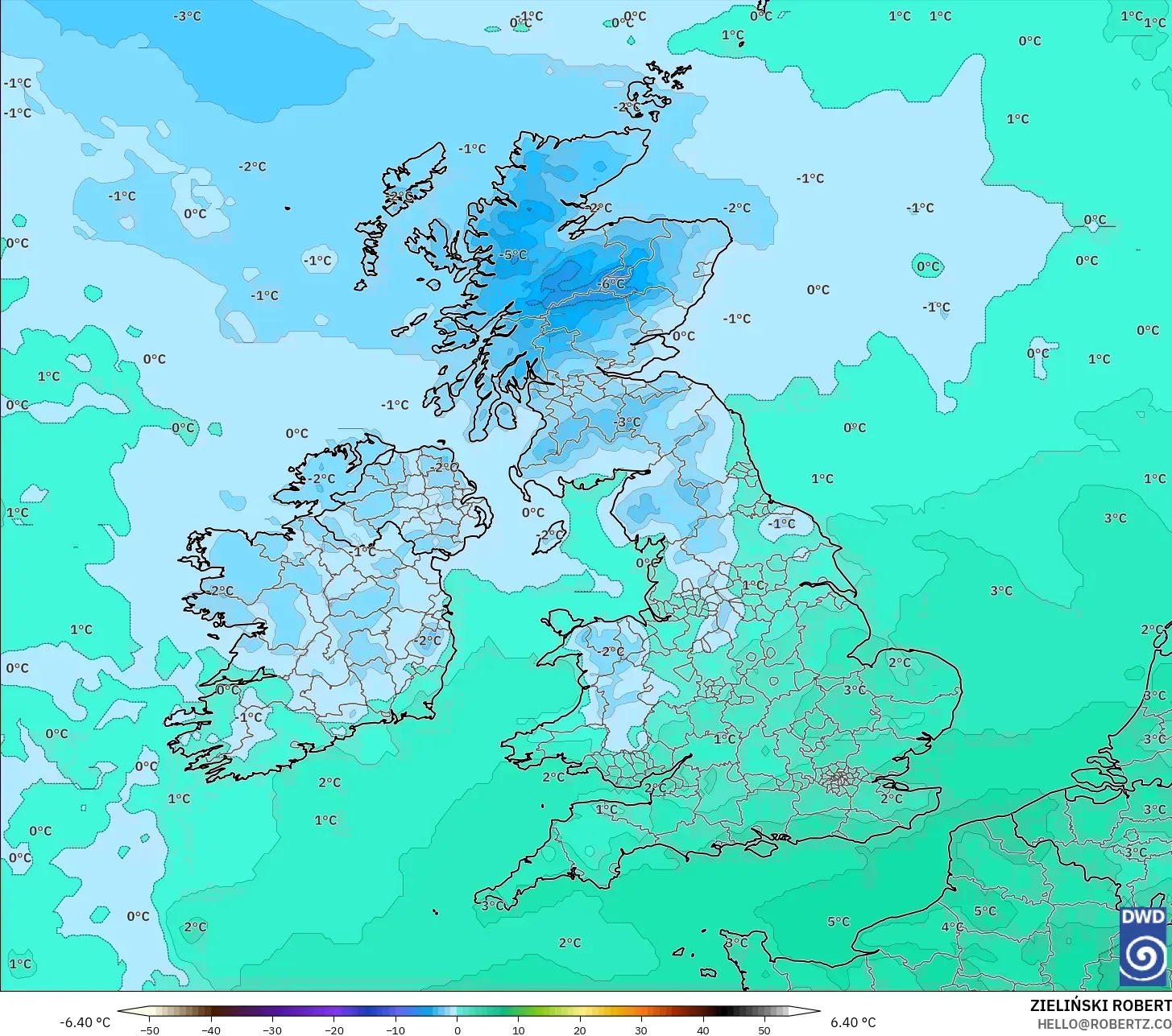 ICON modelo - Reino Unido, Temperatura a 850 hPa