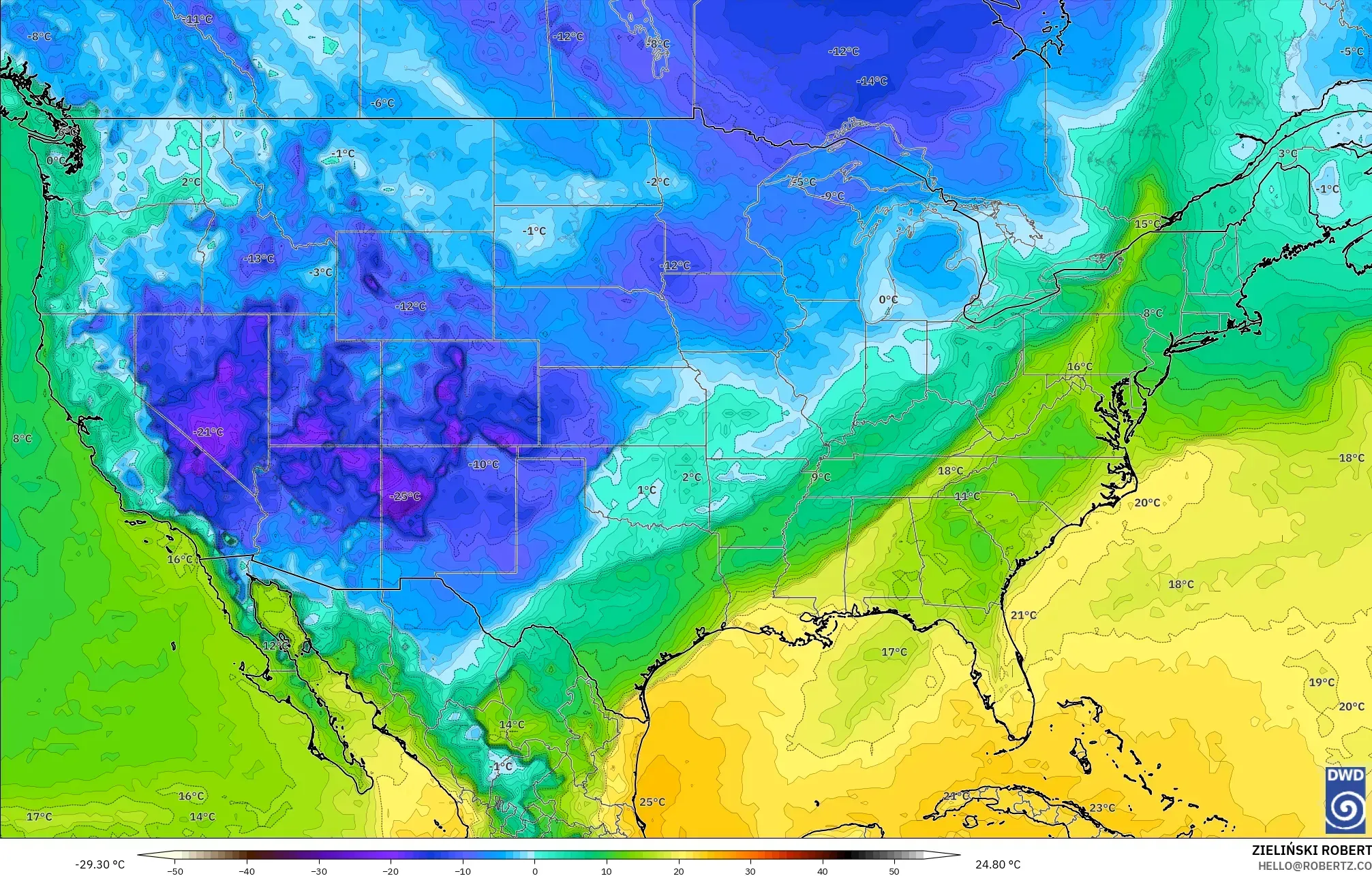 ICON modelo - Estados Unidos, Punto de rocío a 2 m