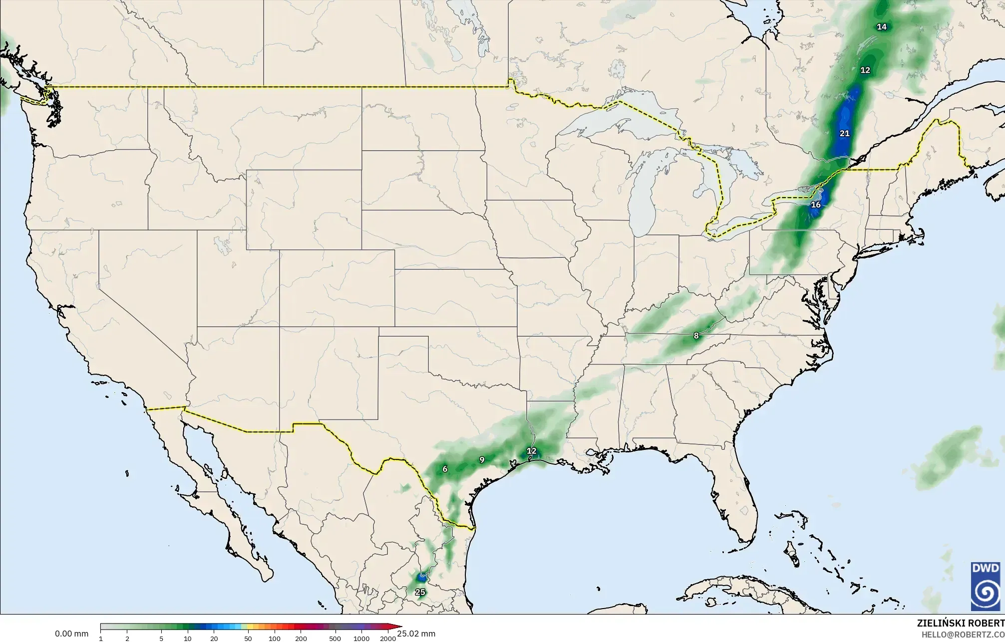 ICON modelo - Estados Unidos, Acumulación de precipitación