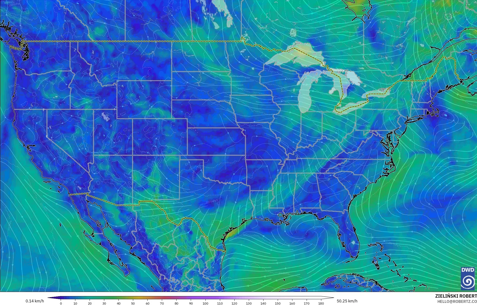 ICON modelo - Estados Unidos, Viento a 10 m
