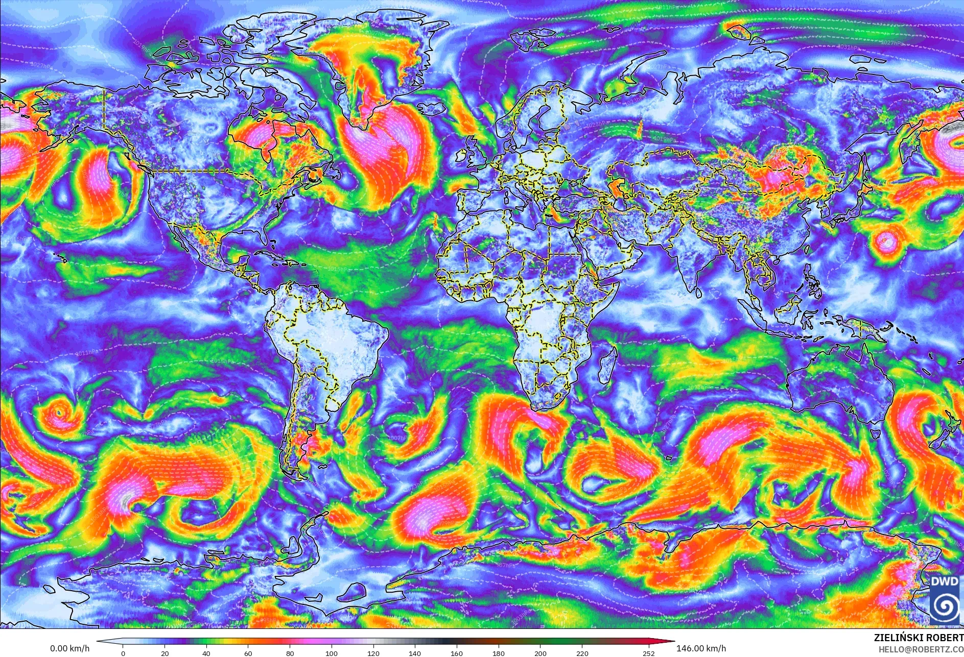 ICON modelo - Mundo, Ráfagas de viento
