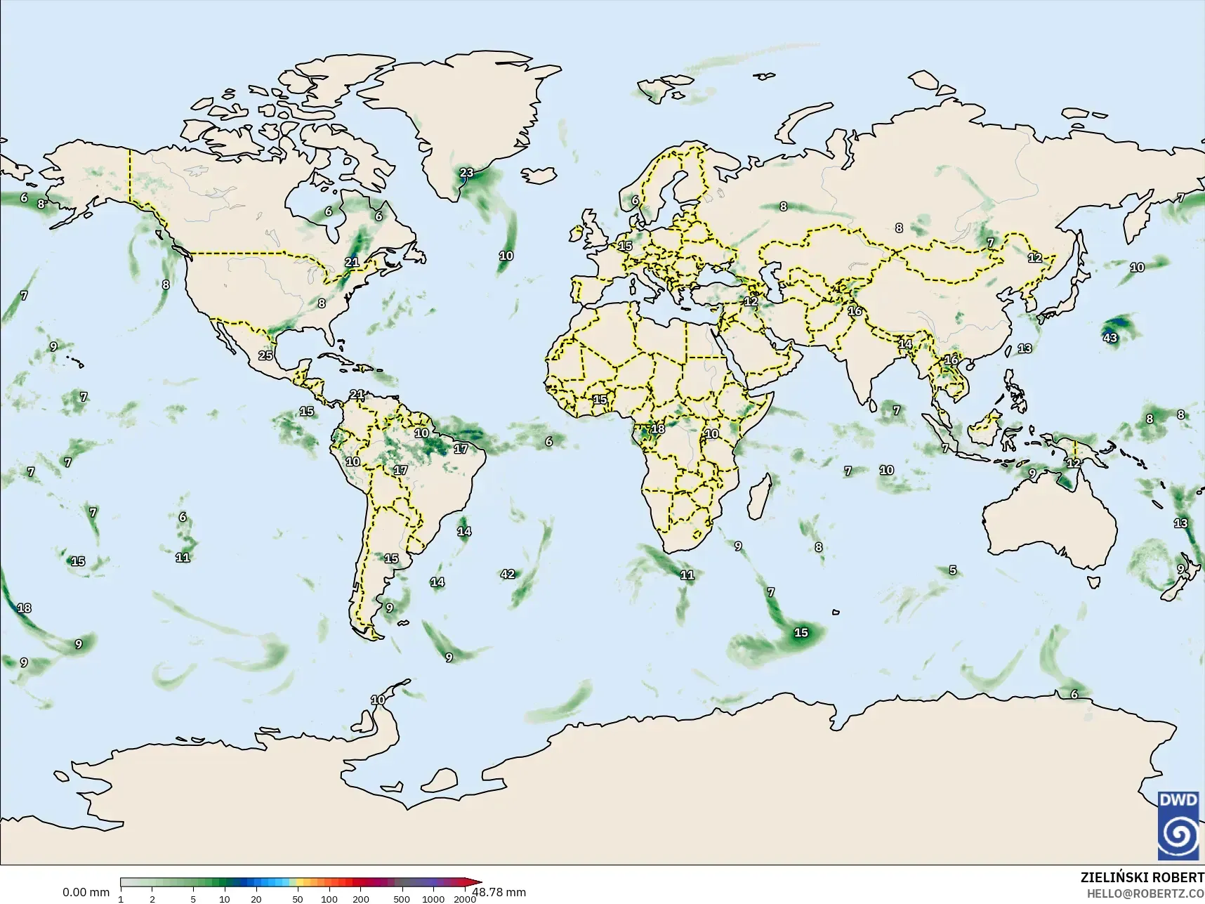 ICON modelo - Mundo, Acumulación de precipitación