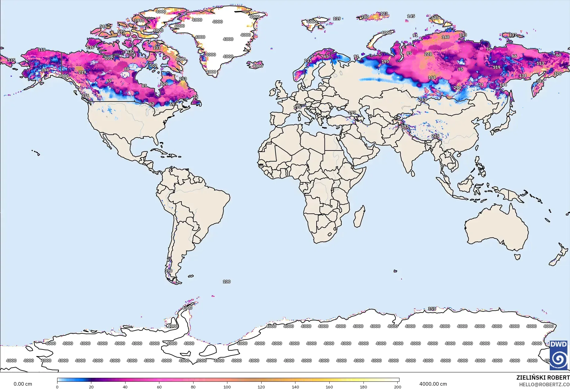 ICON modelo - Mundo, Profundidad de nieve