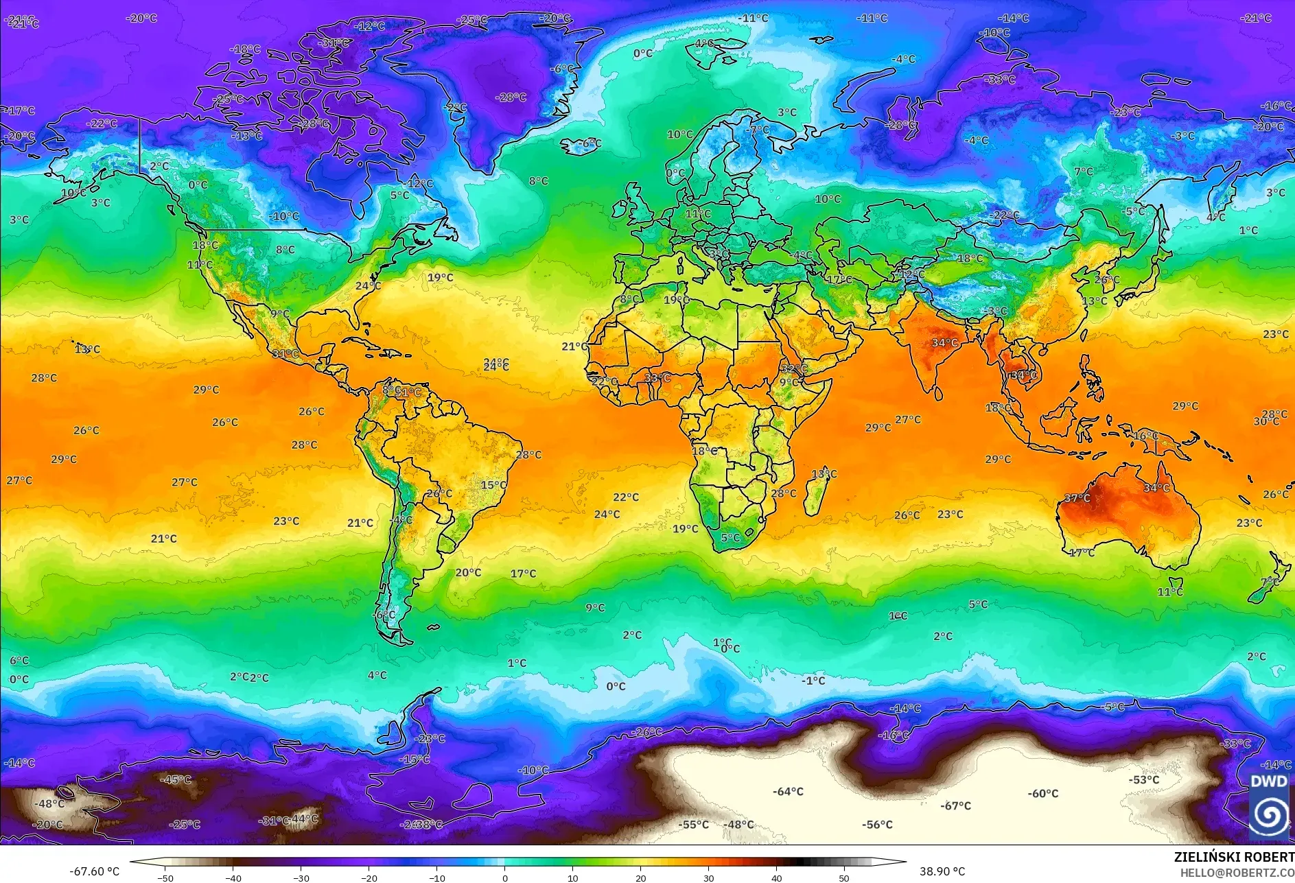 ICON modelo - Mundo, Temperatura a 2 m