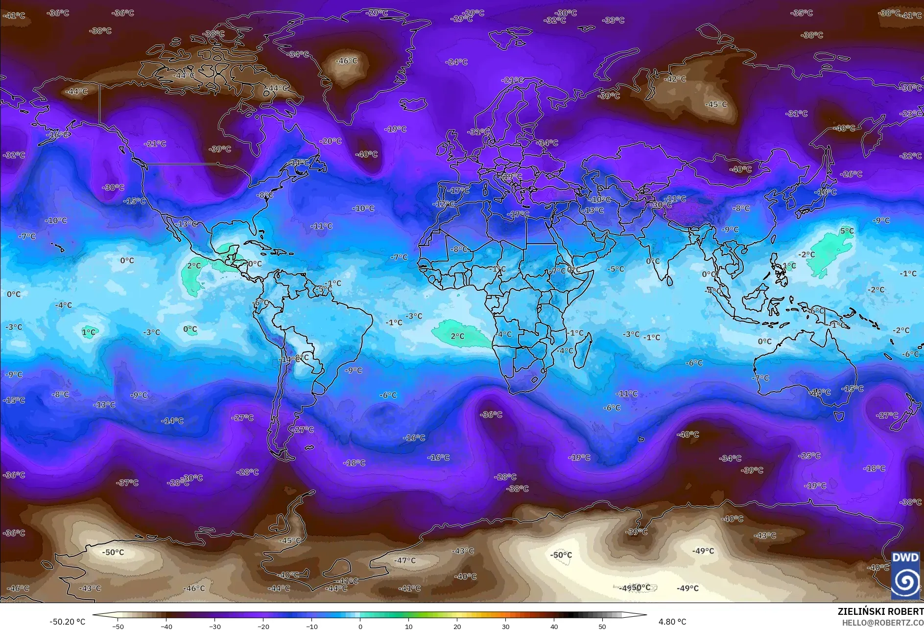 ICON modelo - Mundo, Temperatura a 500 hPa