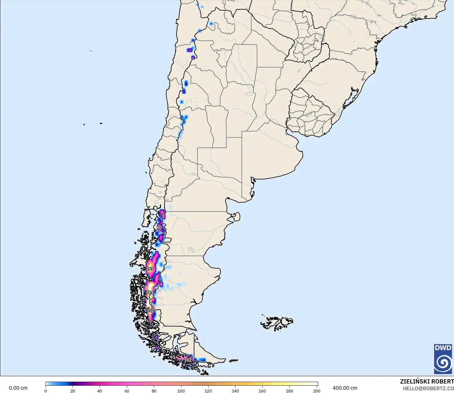 ICON modelo - Argentina, Profundidad de nieve