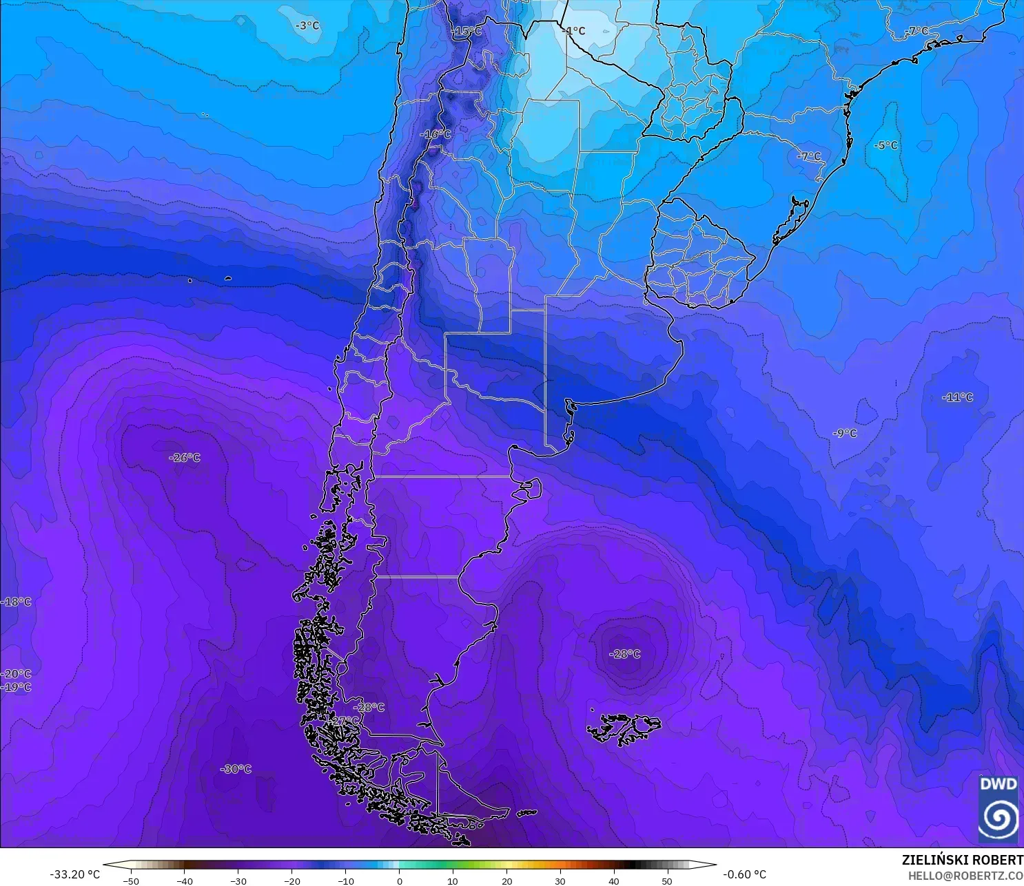 ICON modelo - Argentina, Temperatura a 500 hPa