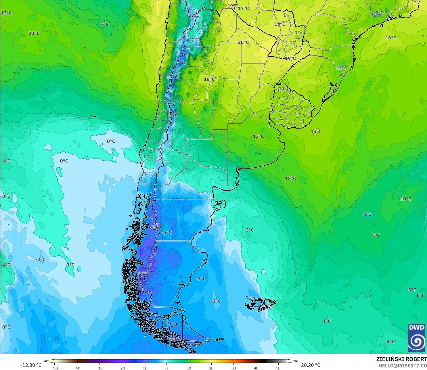 ICON modelo - Argentina, Temperatura a 850 hPa