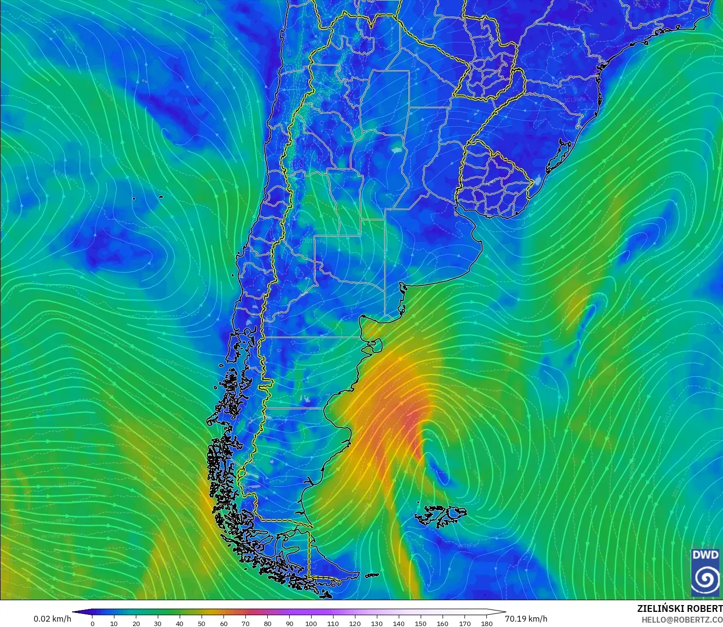 ICON modelo - Argentina, Viento a 10 m