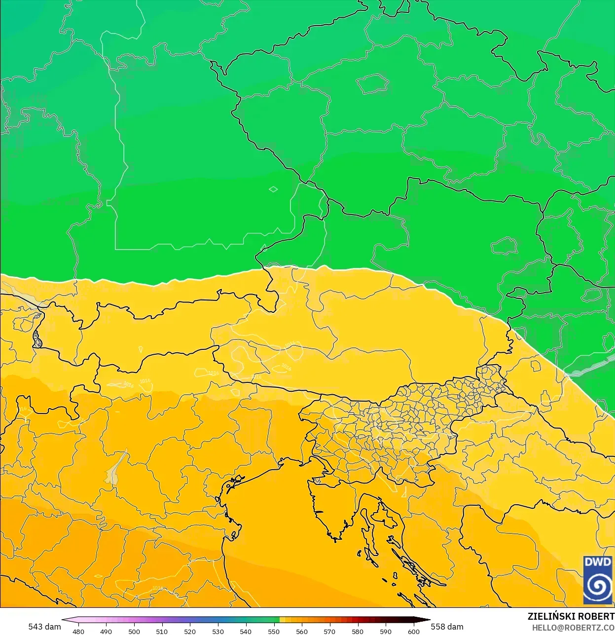 ICON modelo - Austria, Altura geopotencial a 500 hPa