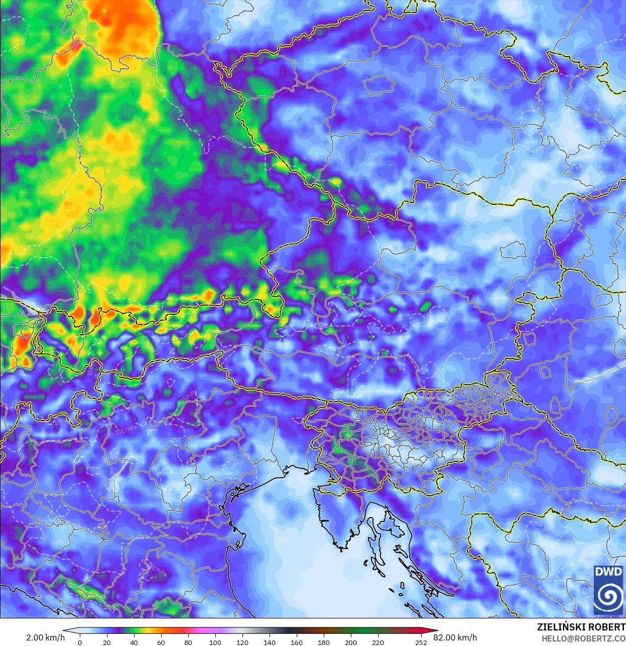 ICON modelo - Austria, Ráfagas de viento