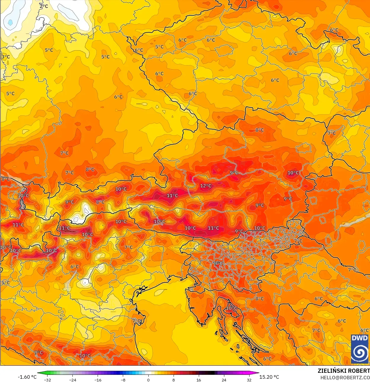 ICON modelo - Austria, Anomalía de temperatura a 2 m