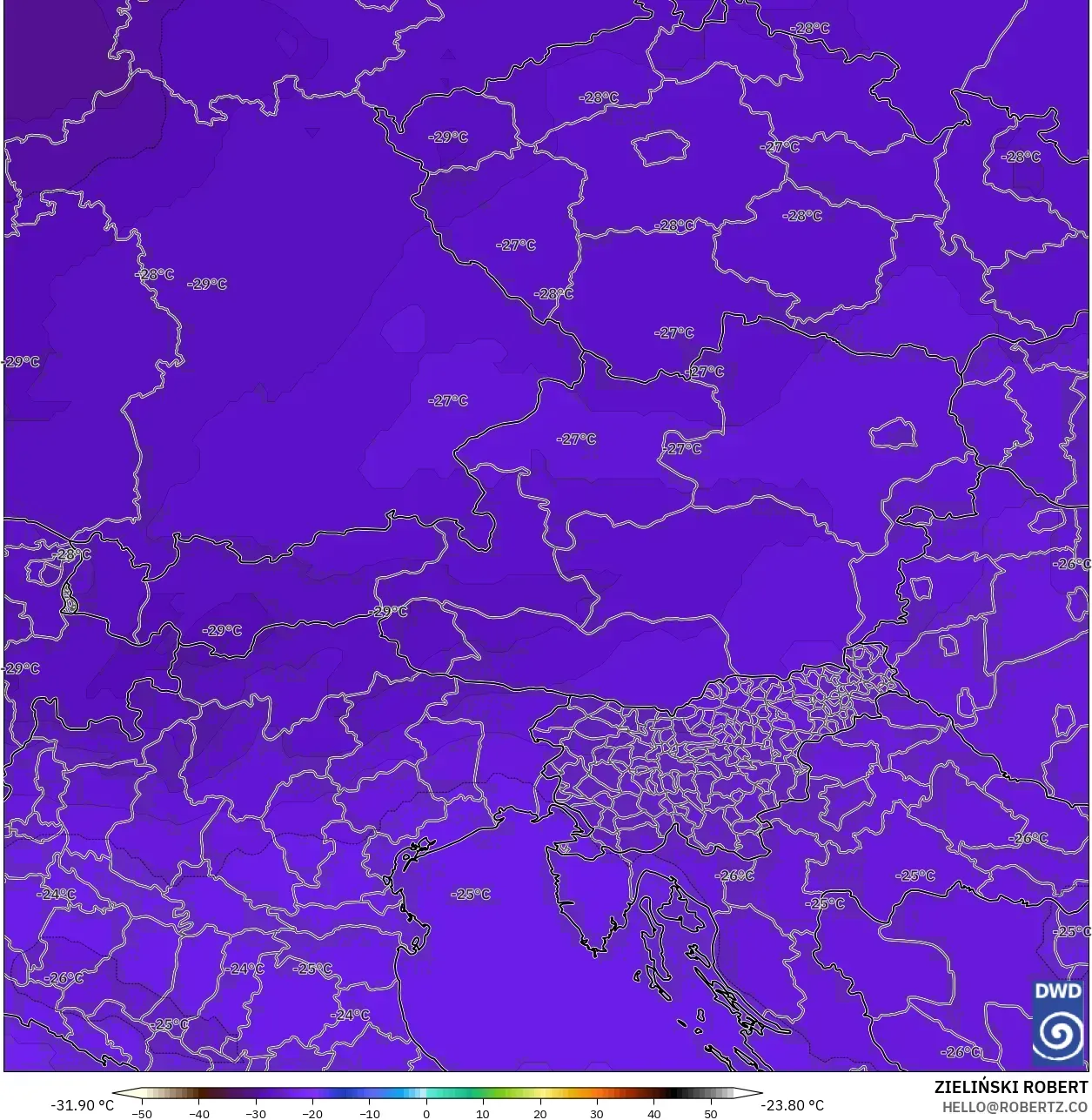 ICON modelo - Austria, Temperatura a 500 hPa