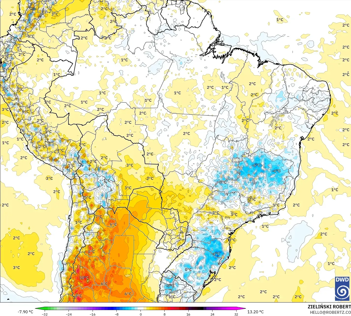 ICON modelo - Brasil, Anomalía de temperatura a 2 m