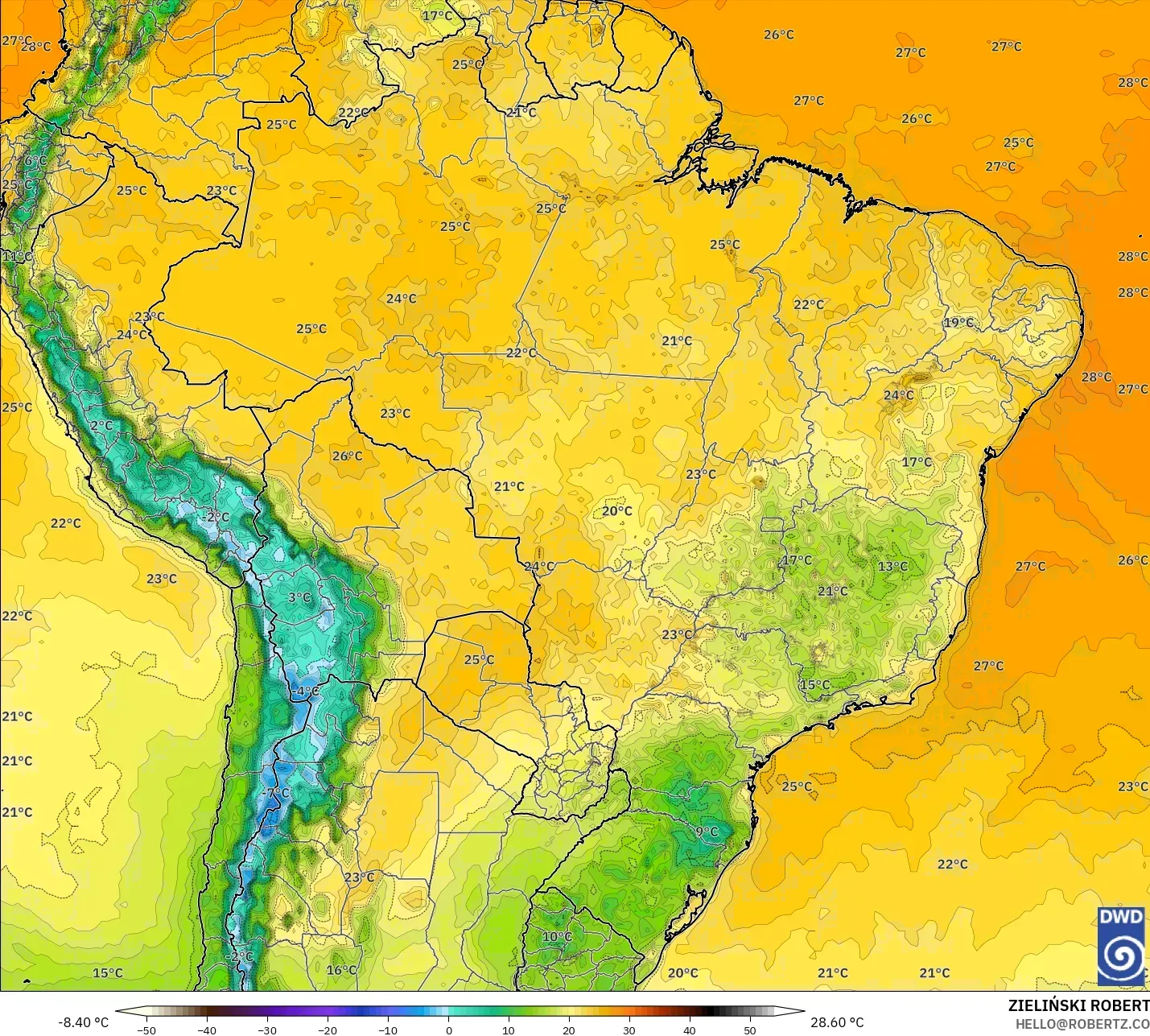 ICON modelo - Brasil, Temperatura a 2 m
