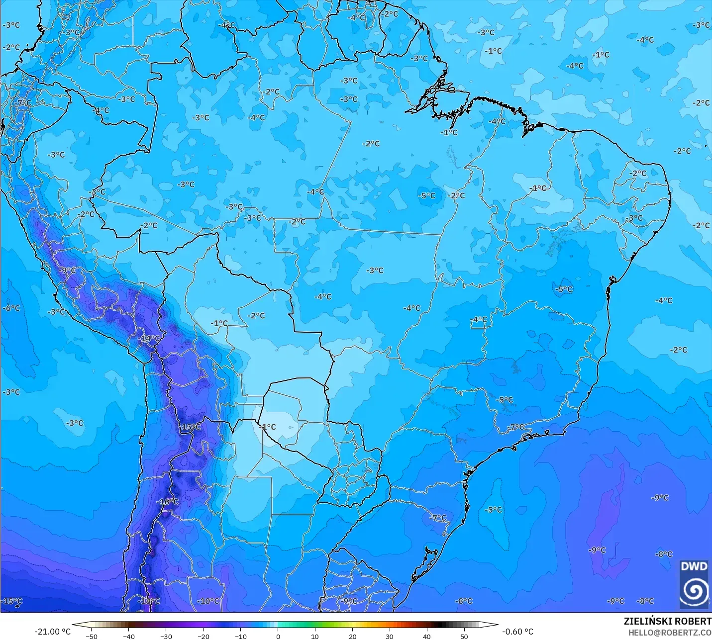 ICON modelo - Brasil, Temperatura a 500 hPa