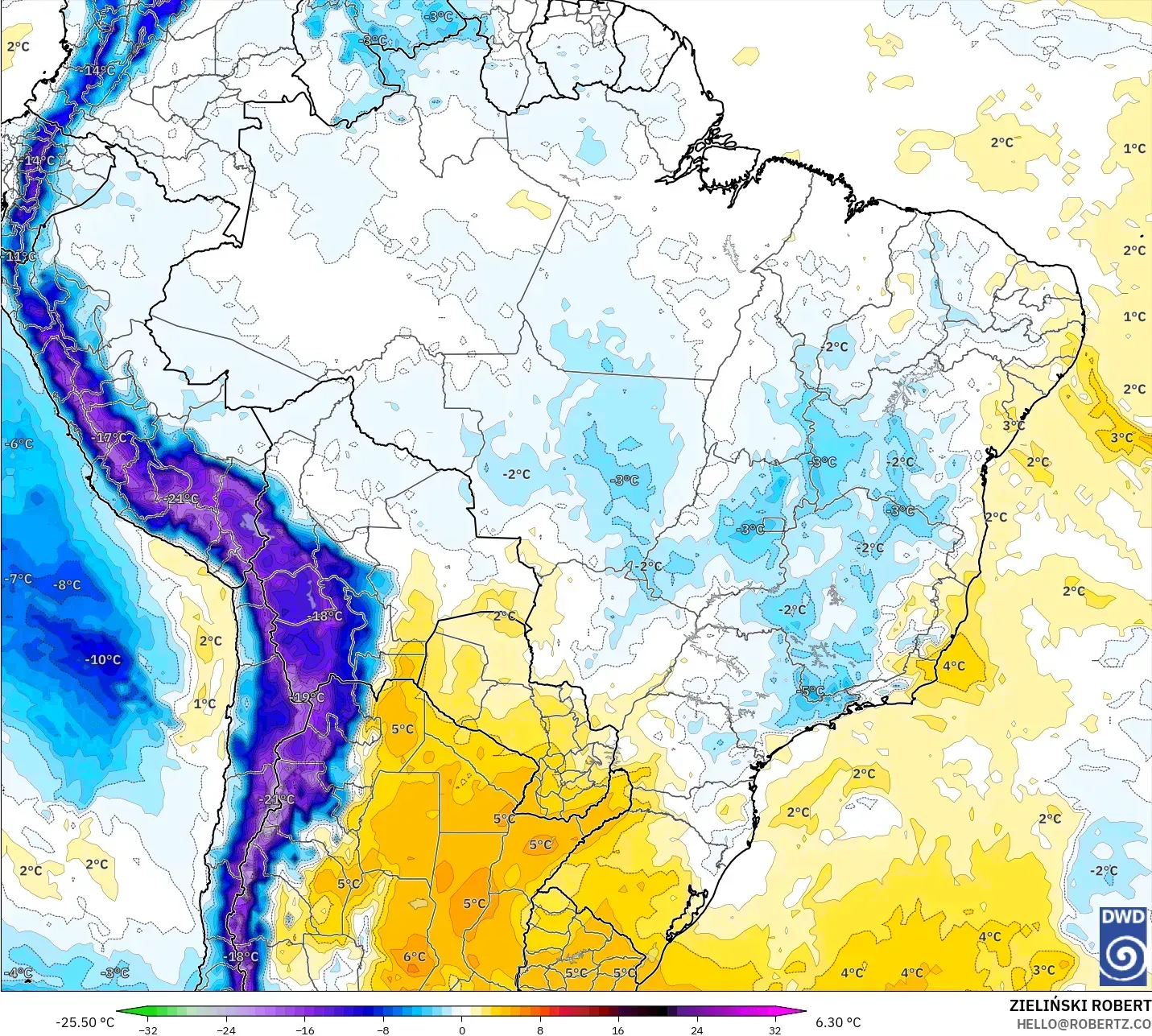 ICON modelo - Brasil, Anomalía de temperatura a 850 hPa
