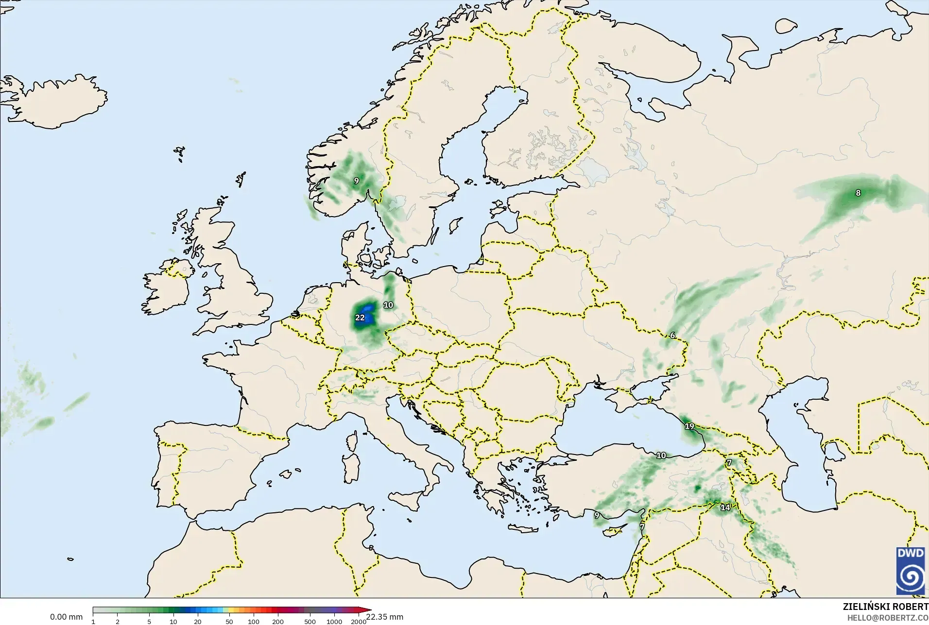 ICON modelo - Europa, Acumulación de precipitación