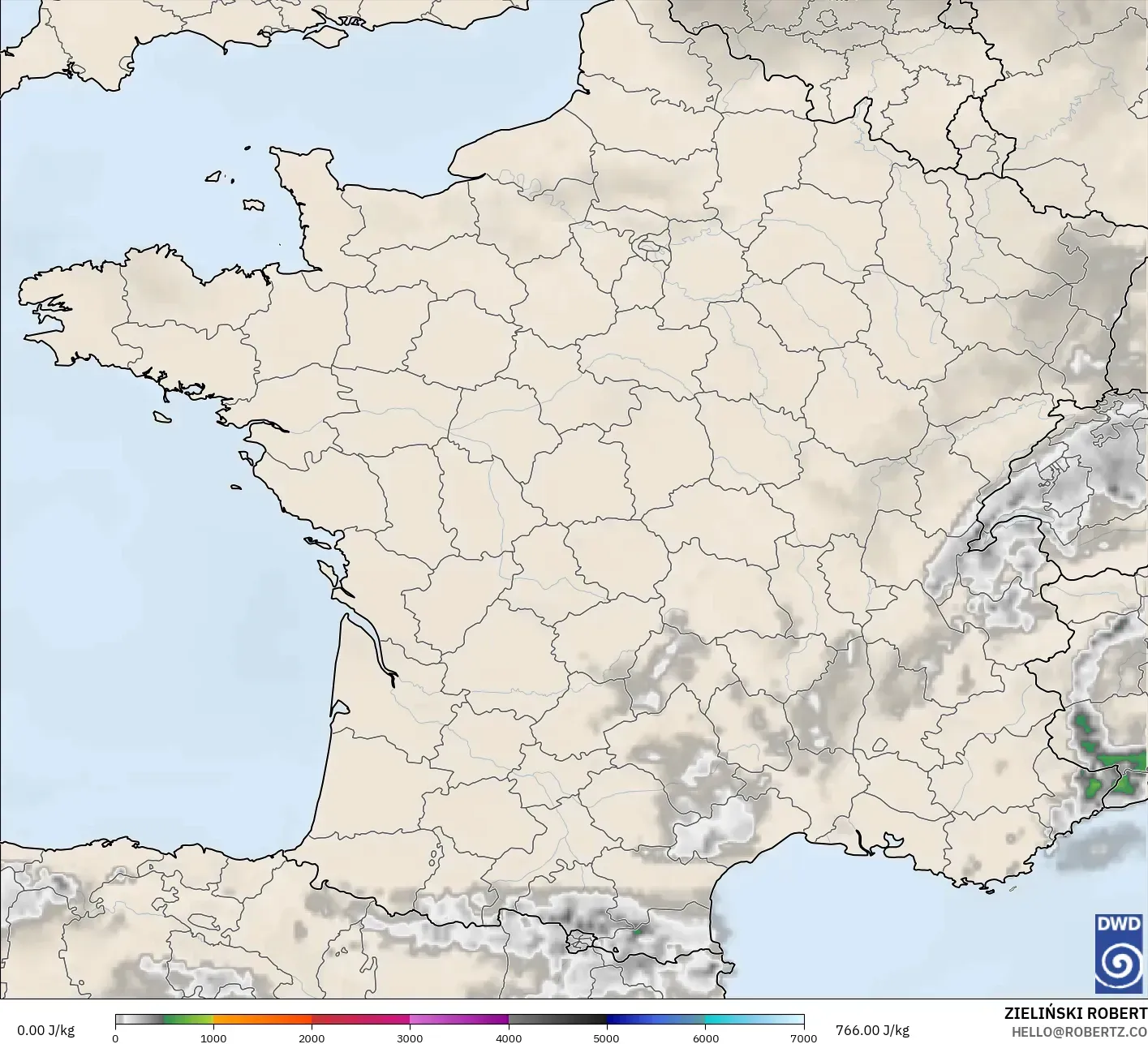 ICON modelo - Francia, CAPE