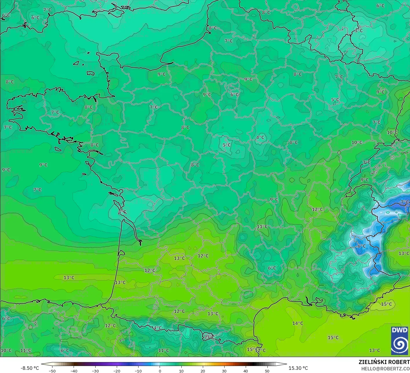 ICON modelo - Francia, Punto de rocío a 2 m