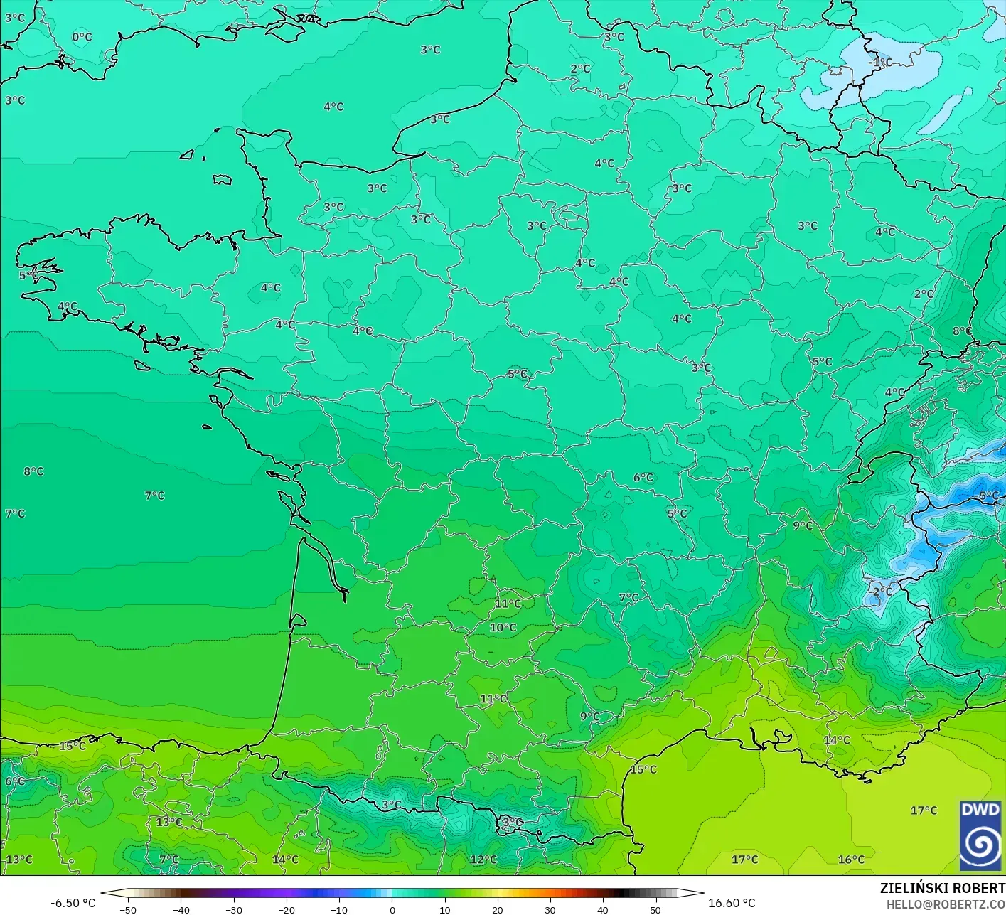 ICON modelo - Francia, Temperatura a 850 hPa