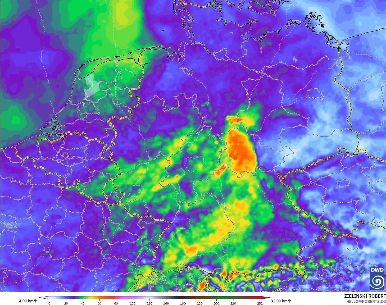 ICON modelo - Alemania, Ráfagas de viento