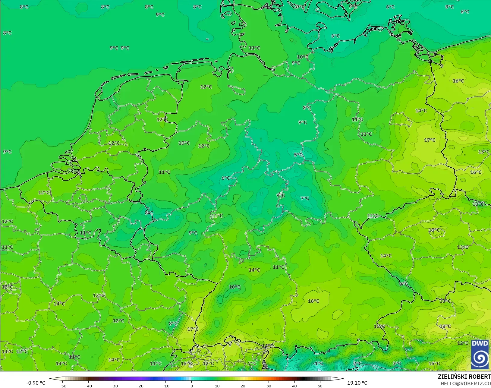 ICON modelo - Alemania, Temperatura a 2 m