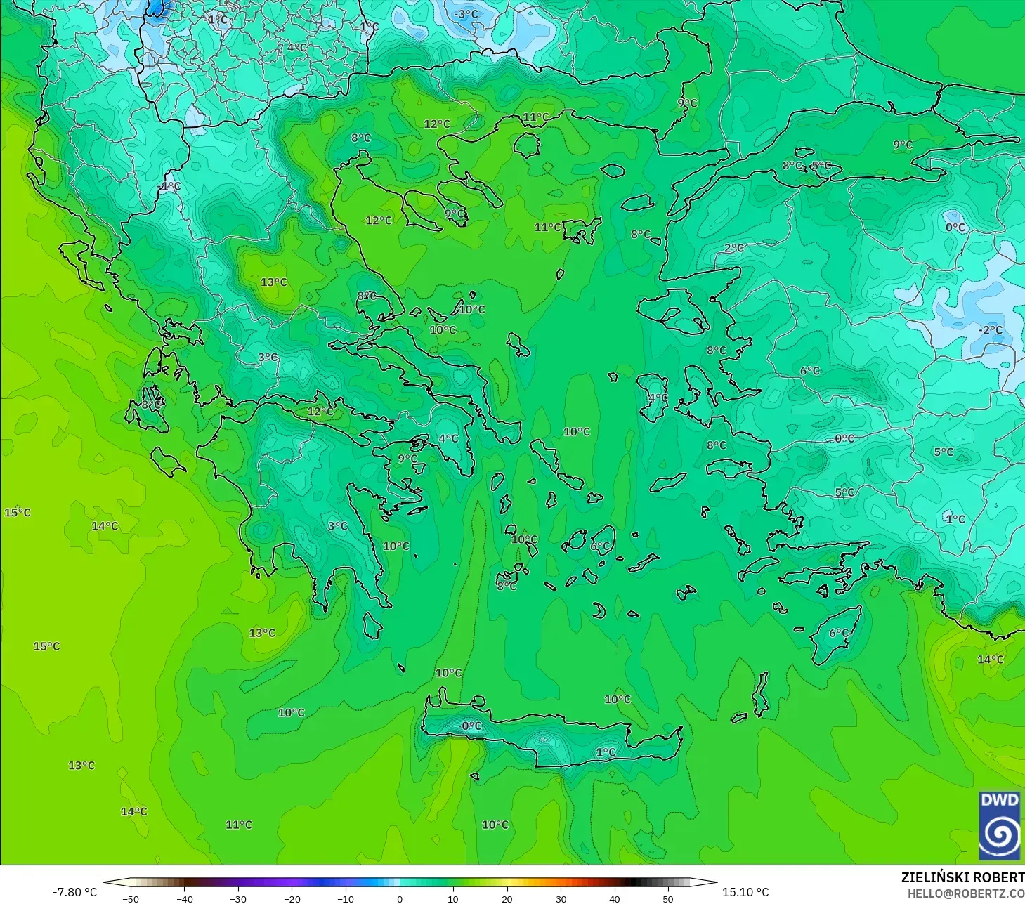 ICON modelo - Grecia, Punto de rocío a 2 m