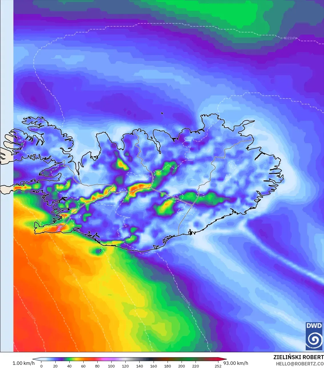 ICON modelo - Islandia, Ráfagas de Viento Máximas