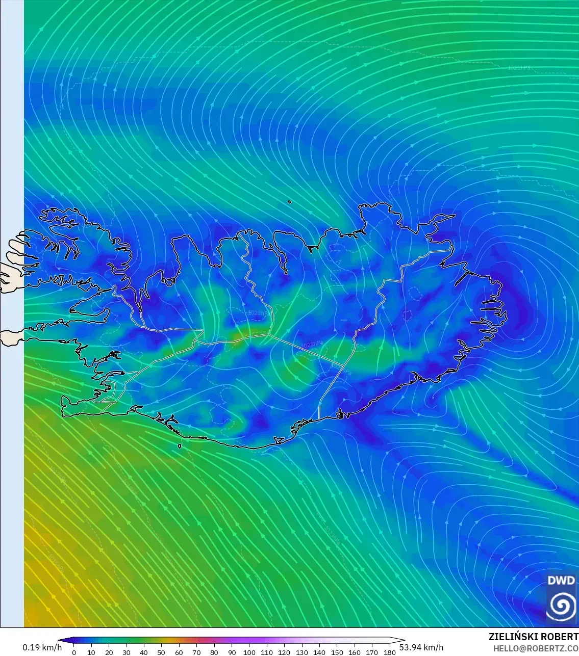 ICON modelo - Islandia, Viento a 10 m