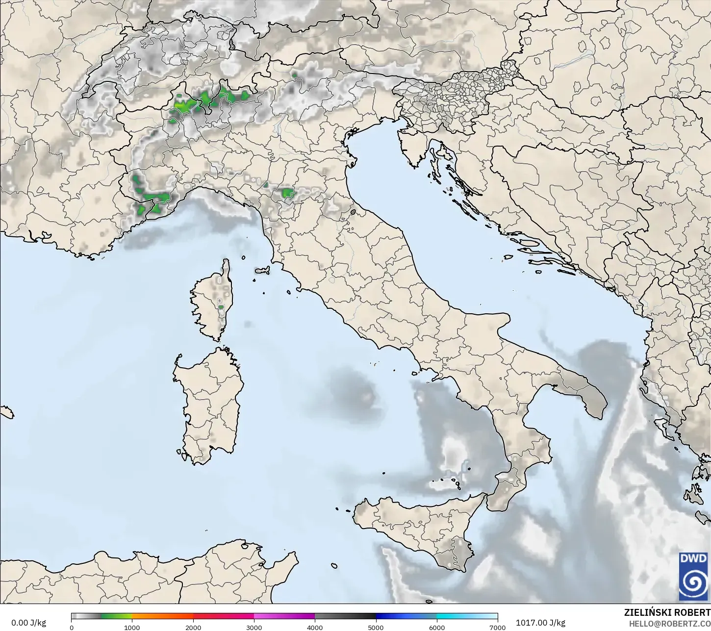 ICON modelo - Italia, CAPE